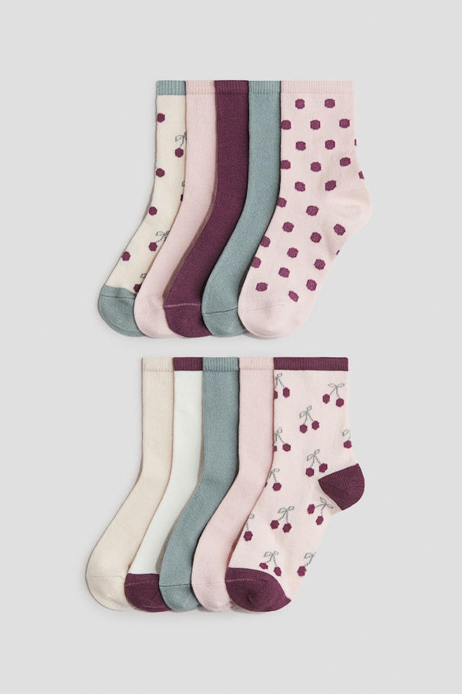 10-pack Socks - Plum/cherries/Dusty pink/polka dots/Light pink/leopard print - 1