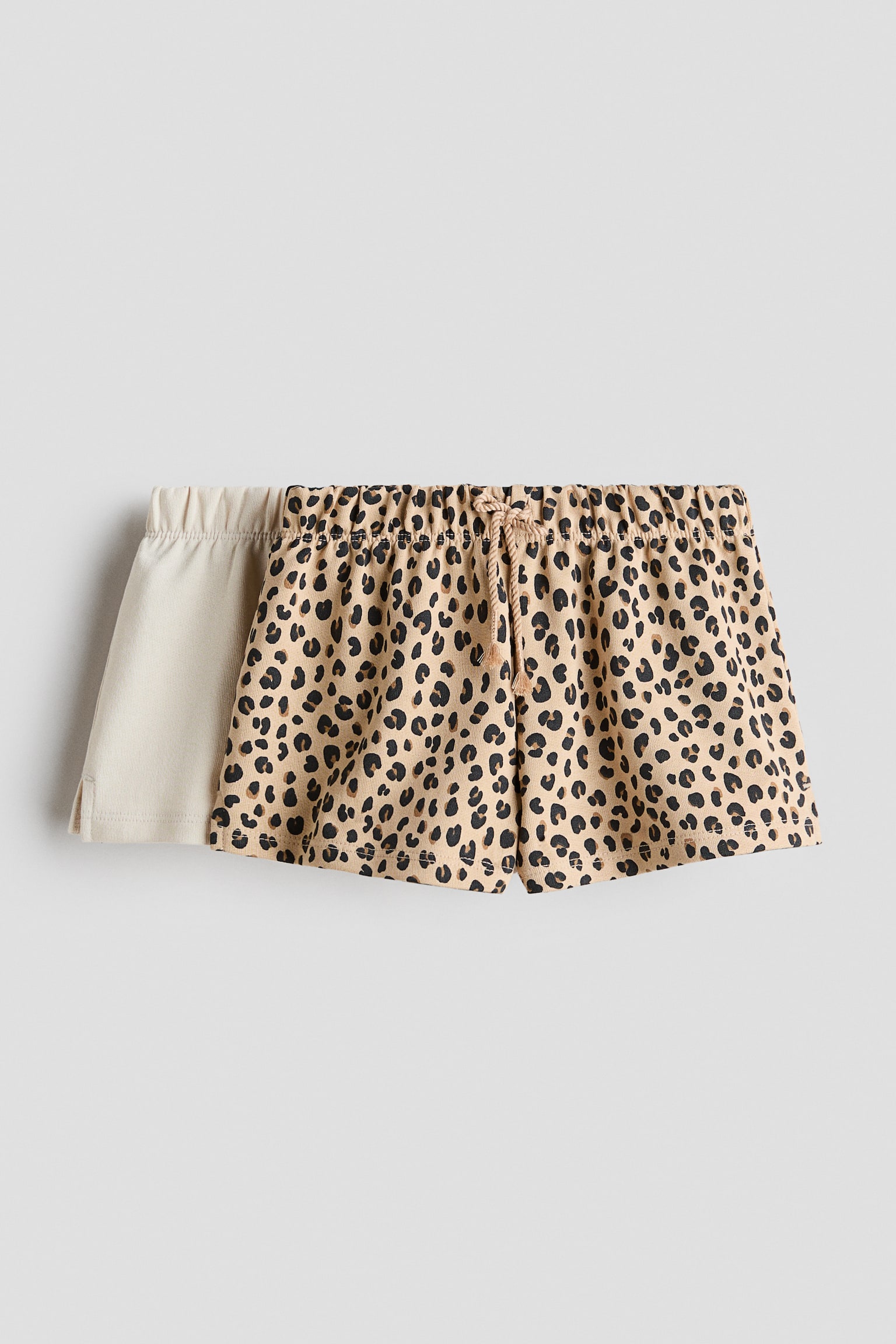 2-pack cotton sweatshirt shorts - Beige/Leopard print/White/Patterned