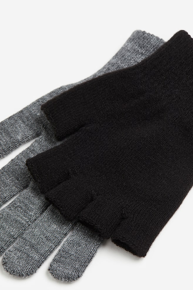 Touchscreen gloves/fingerless gloves - Black/Grey marl - 2
