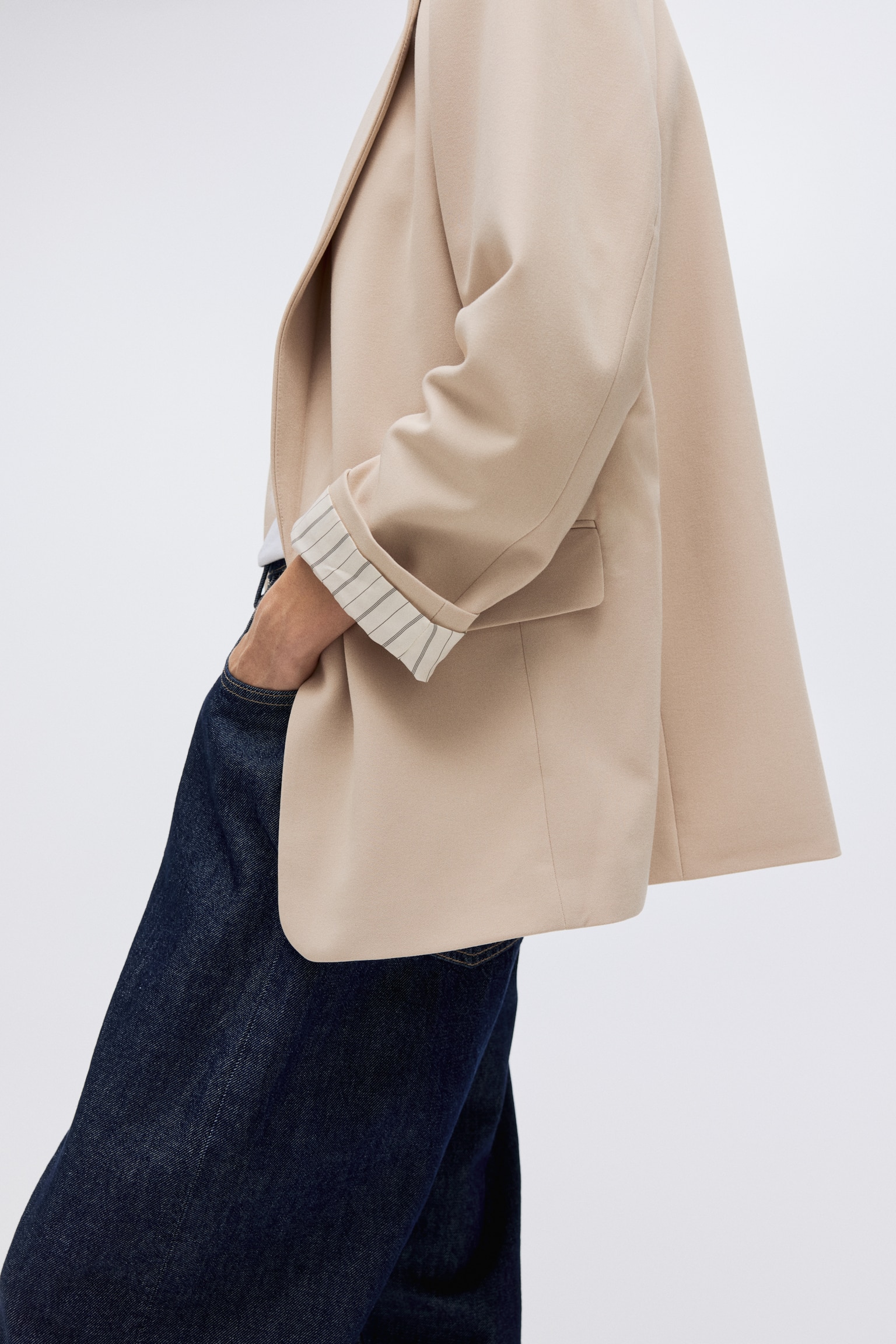 Lyocell-blend blazer - Light beige/Dark brown/Pigeon blue - 4