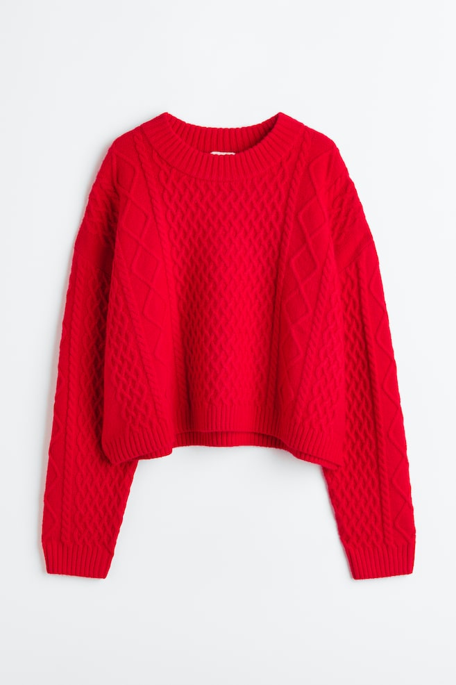 H&M+ Cable-knit jumper - Red/Light beige - 2