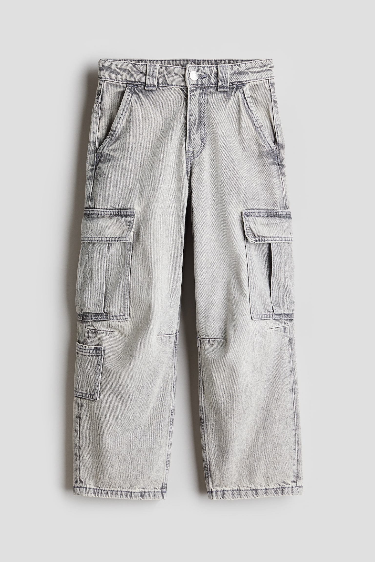 Wide-leg cargo jeans - Light grey/Denim blue - 1