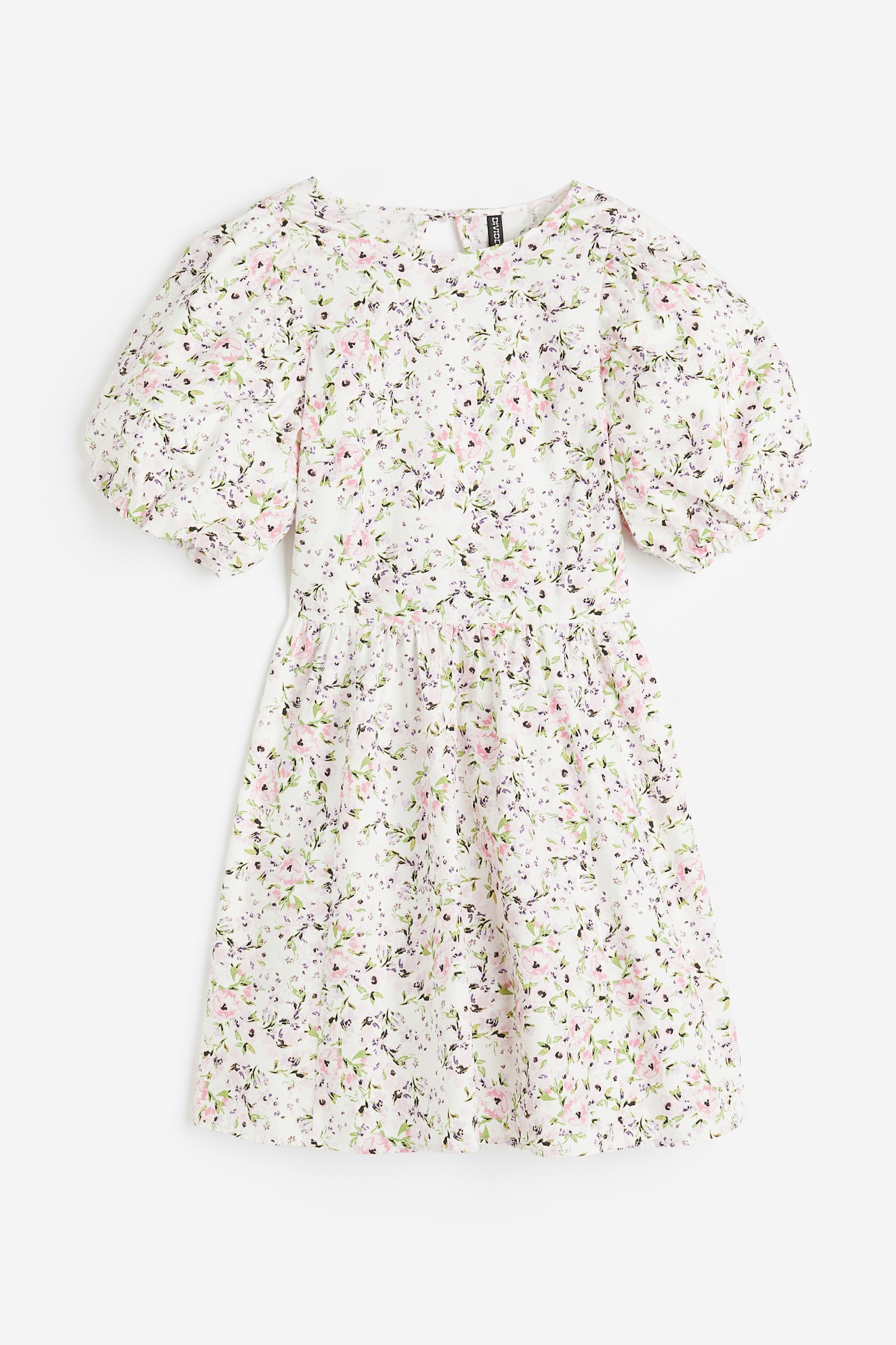 Puff Sleeve Dress - White/Floral/White - 1