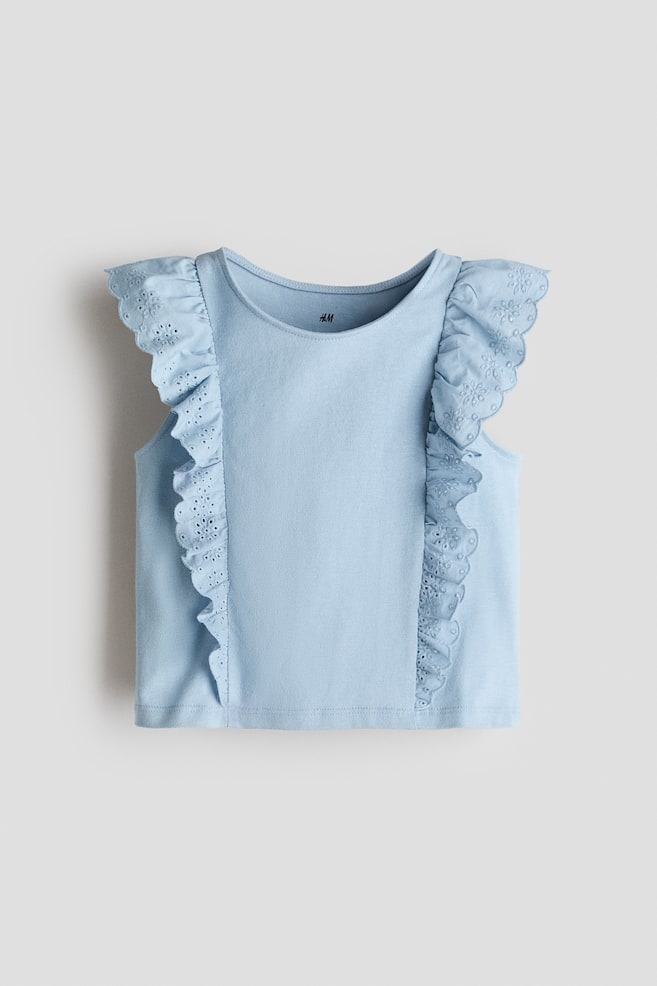 Ruffle-Trimmed Cotton Top - Light blue/White - 1