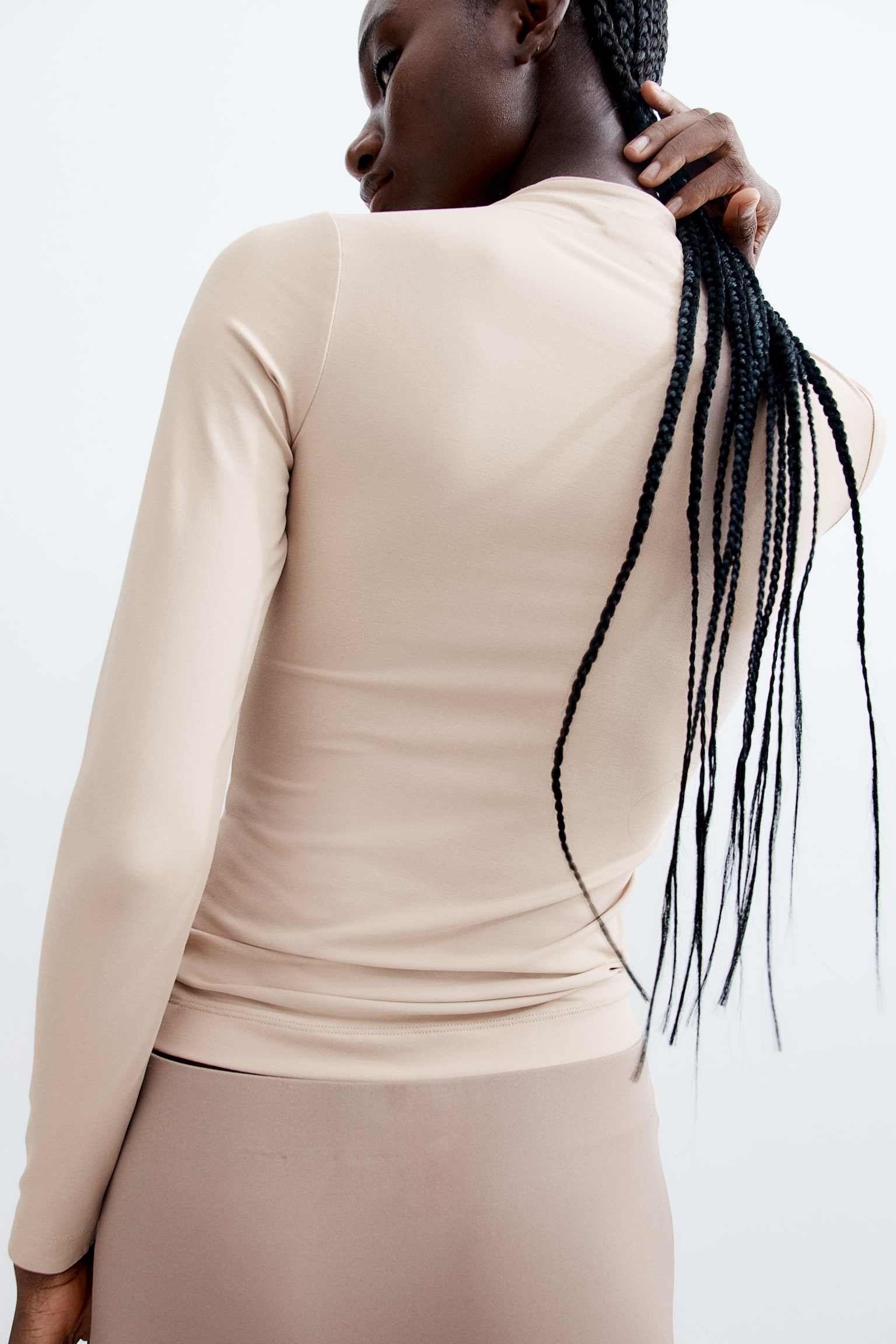 Turtleneck microfibre top - Light beige/Greige - 4