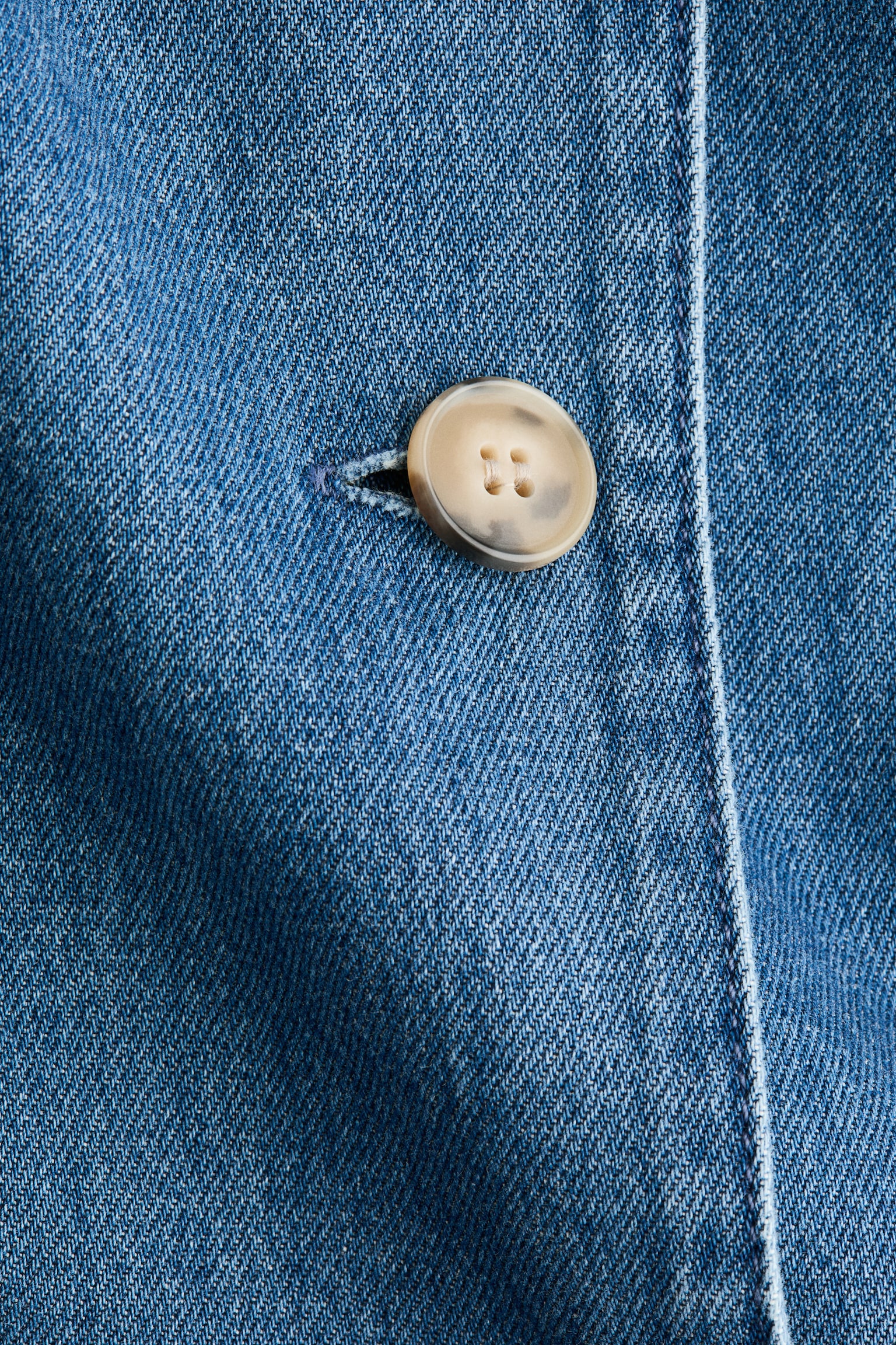 Puff-sleeved twill jacket - Denim blue/Dark brown/Beige - 3