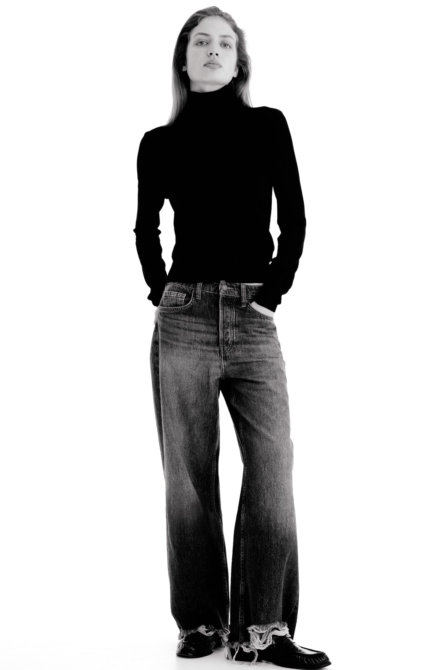 Wide High Waist Ankle Jeans - Dunkles Denimblau - 1