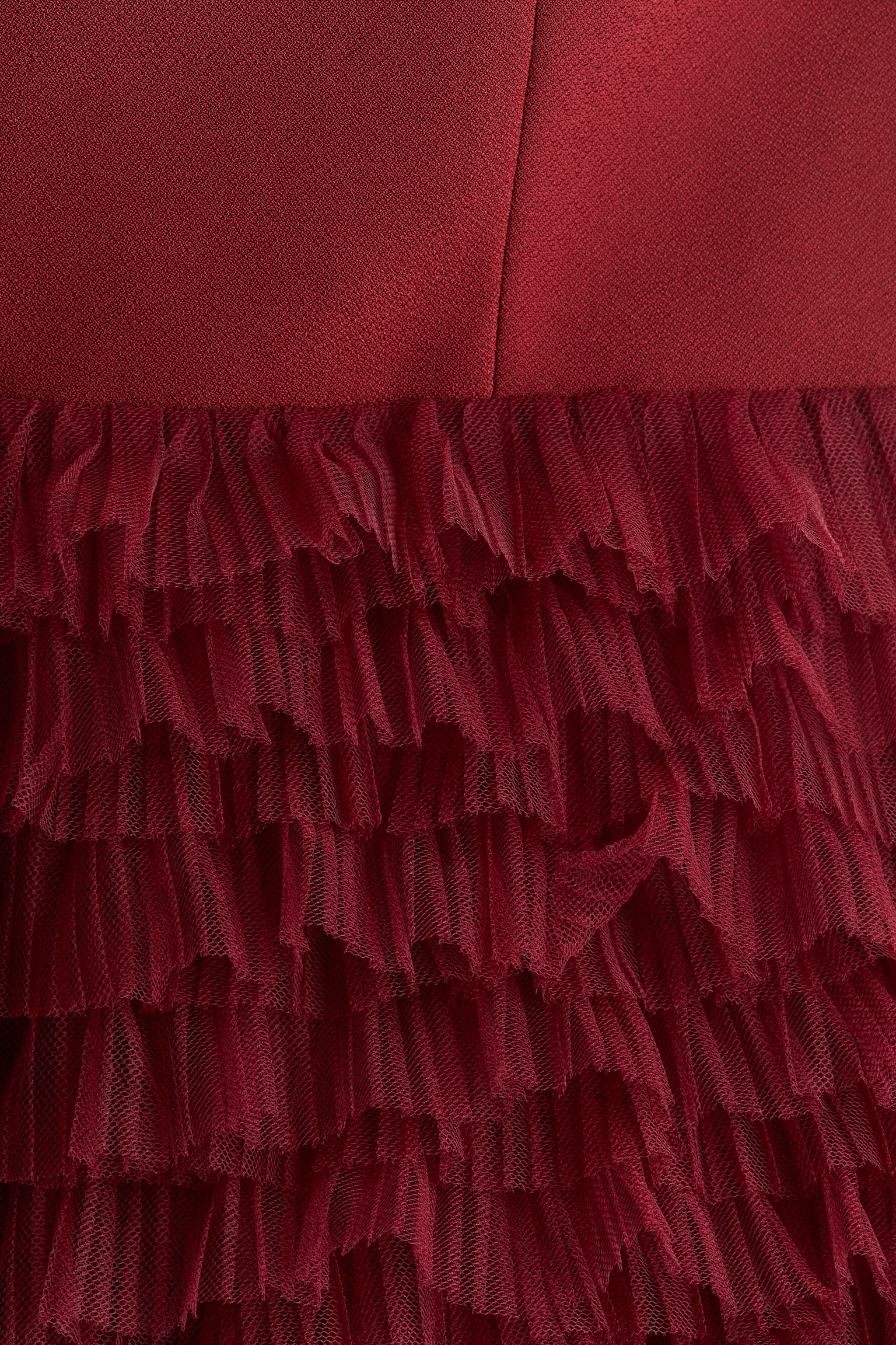 Tulle-skirt bandeau dress - Dark red/Black - 7