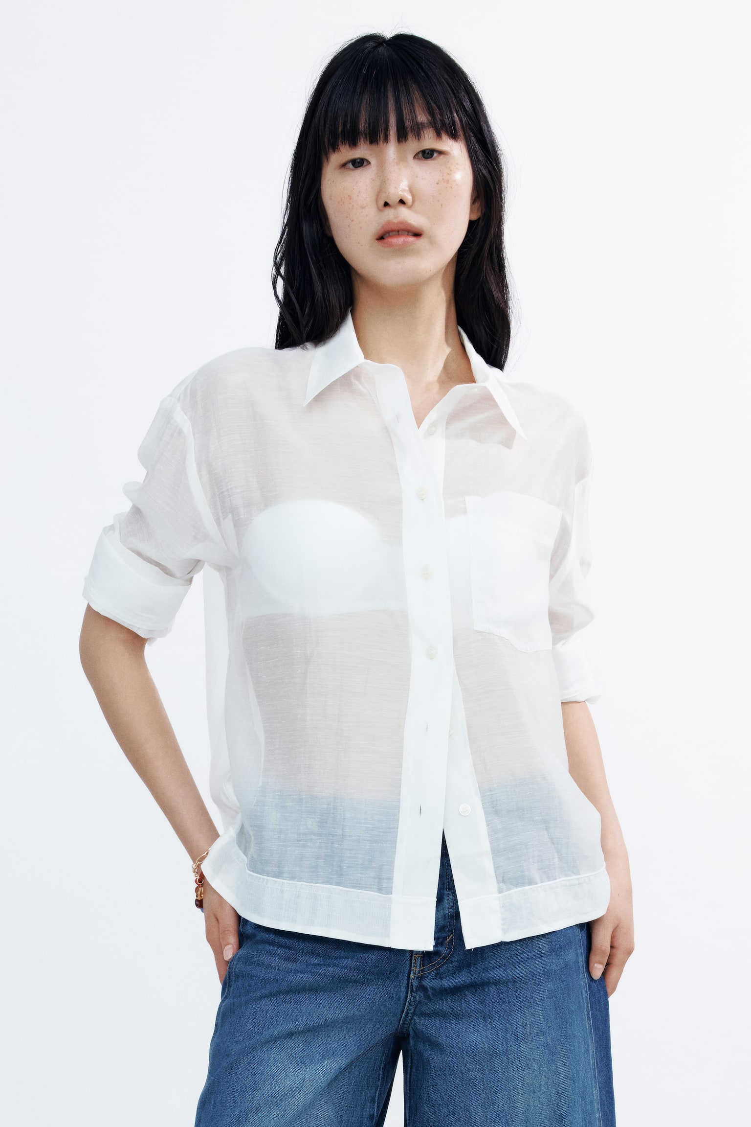 Loose-fit shirt - White/Light blue - 1