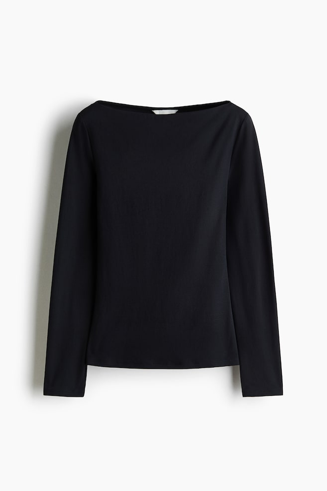 Figurbetontes Shirt mit U-Boot-Ausschnitt - Schwarz/Elfenbein - 1