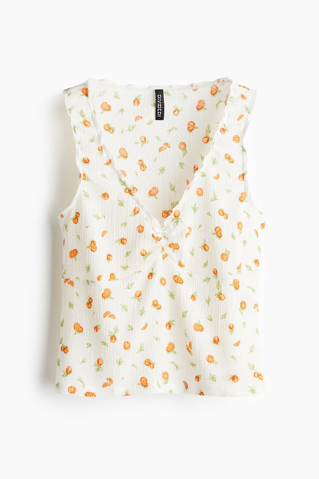 Crinkled jersey vest top - White/Oranges/White - 1