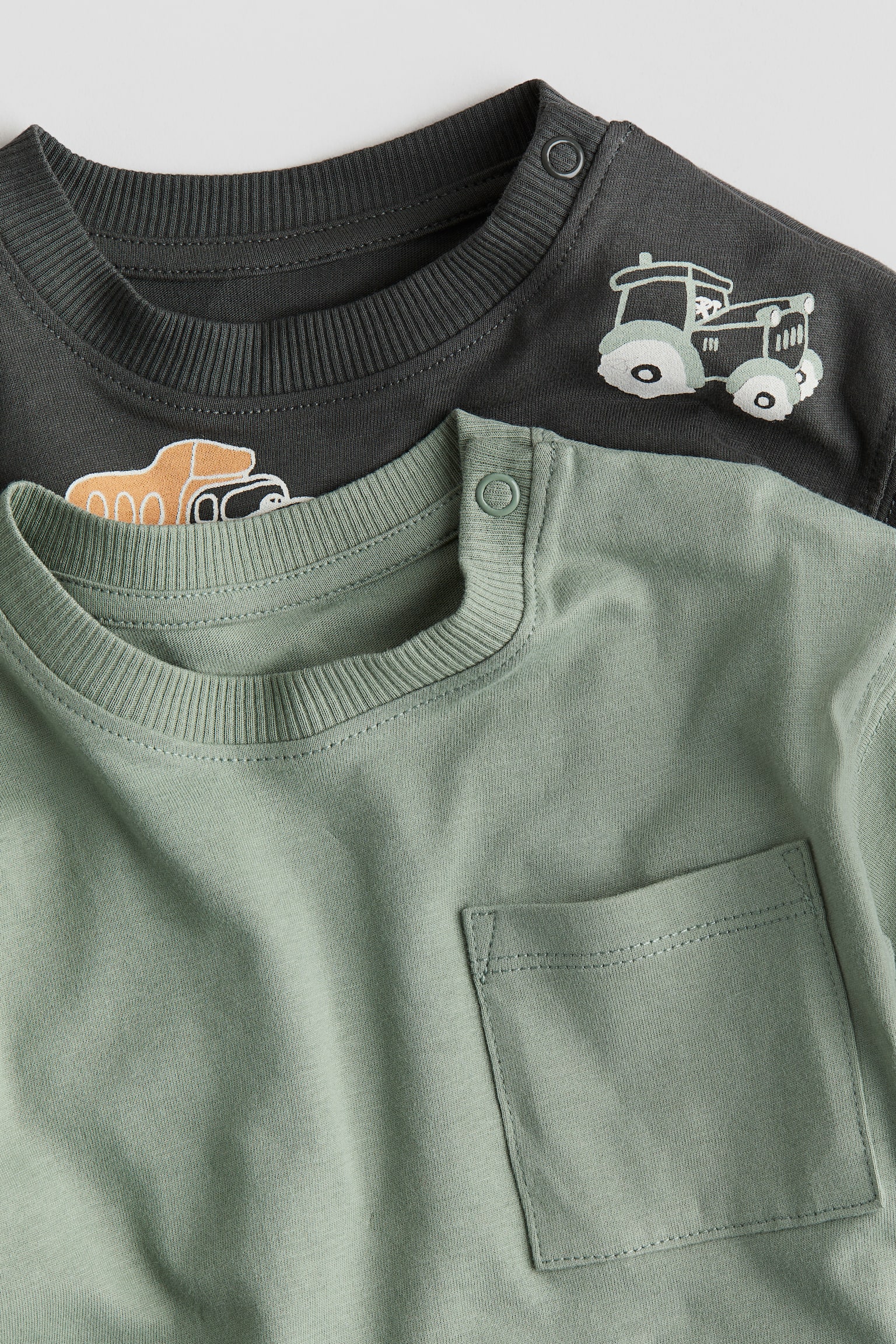 2-pack long-sleeved T-shirts - Dusty green/Vehicles/Beige/Dog/Light green/Dinosaurs/Grey/Dinosaurs/White/Play Everyday - 2