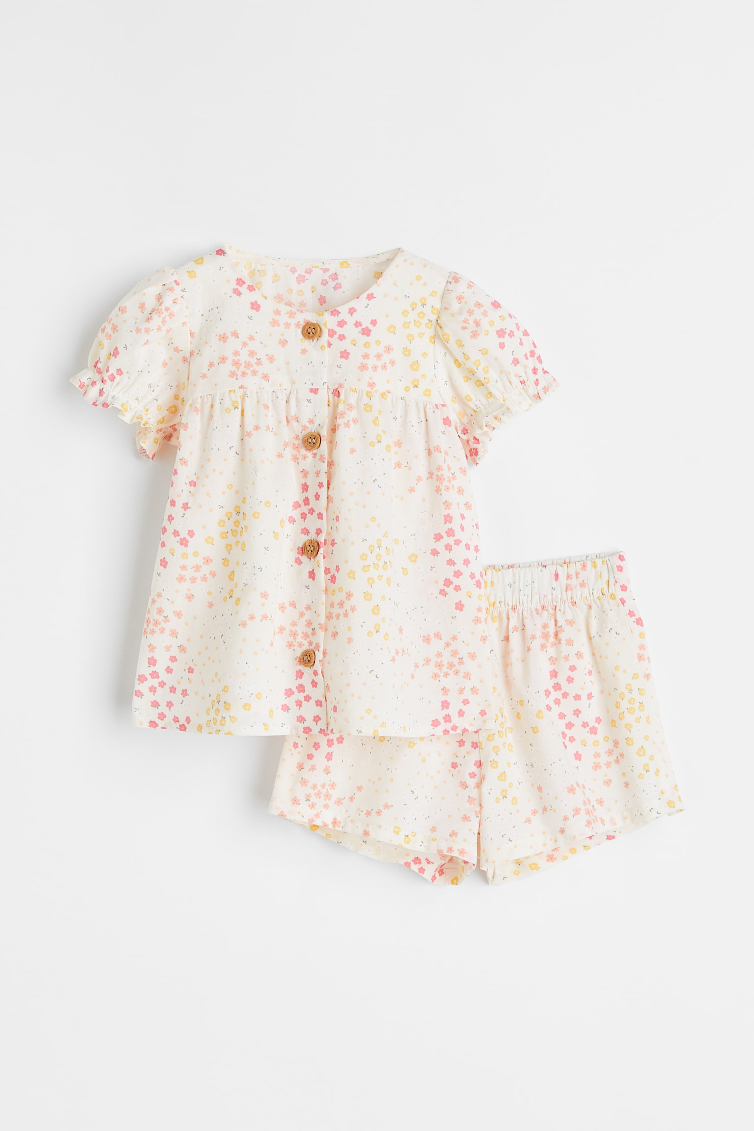 2-piece Cotton Set - Natural white/Floral - 1