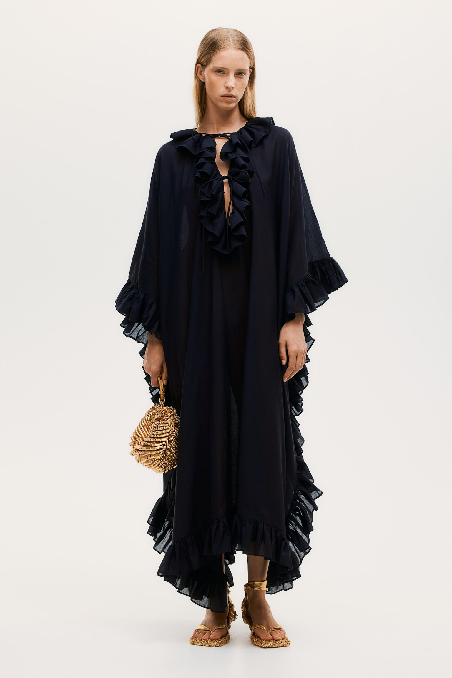 Robe caftan ruchée - Noir - 1