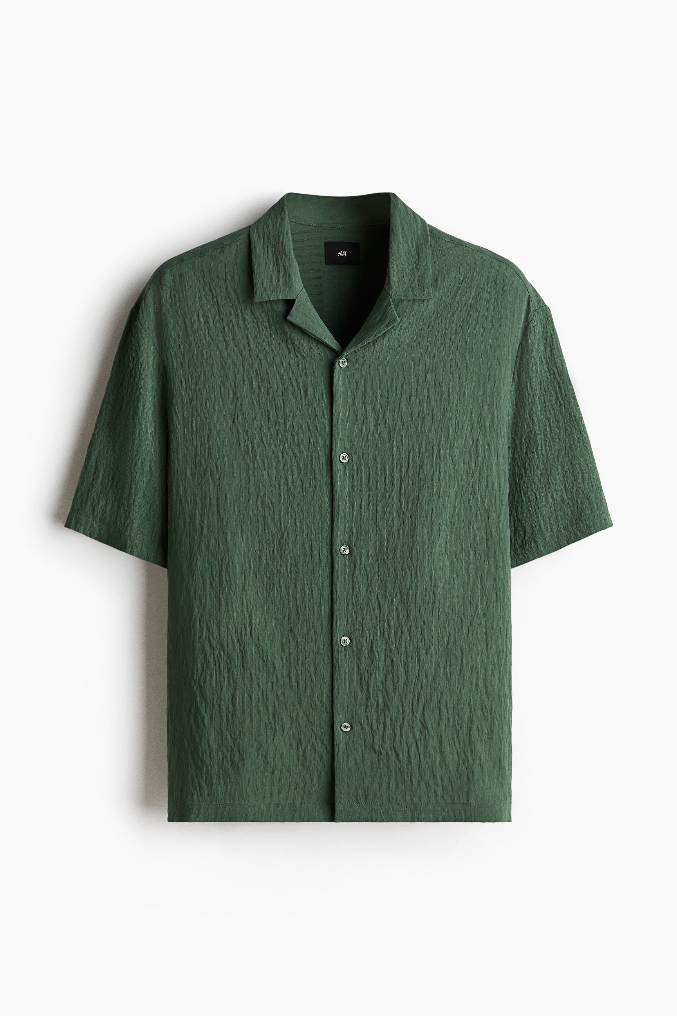 Camisa resort con efecto arrugado Loose Fit - Verde oscuro/Negro/Marrón empolvado