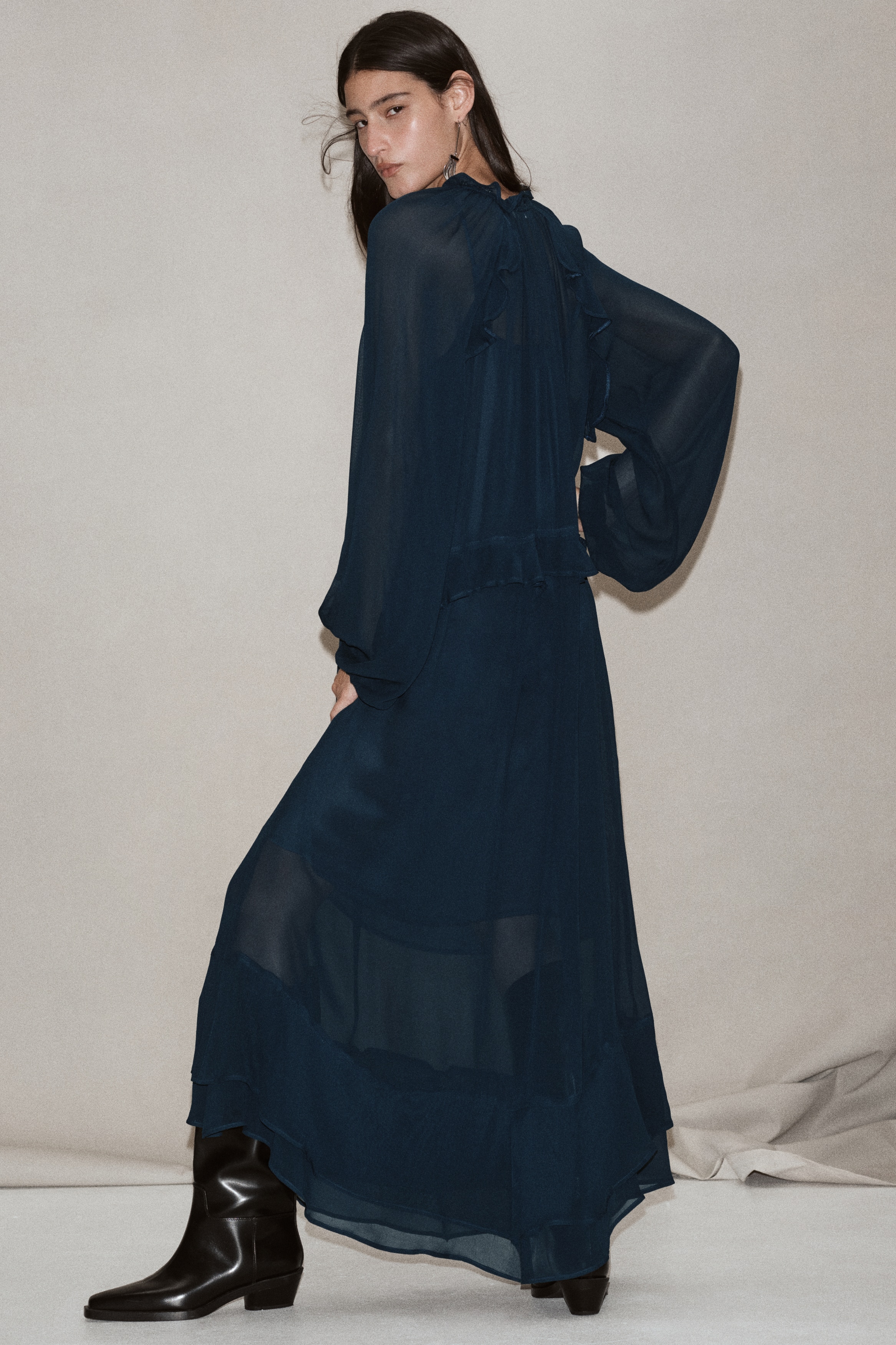 Flounce-trimmed dress - Dark turquoise/Dark red