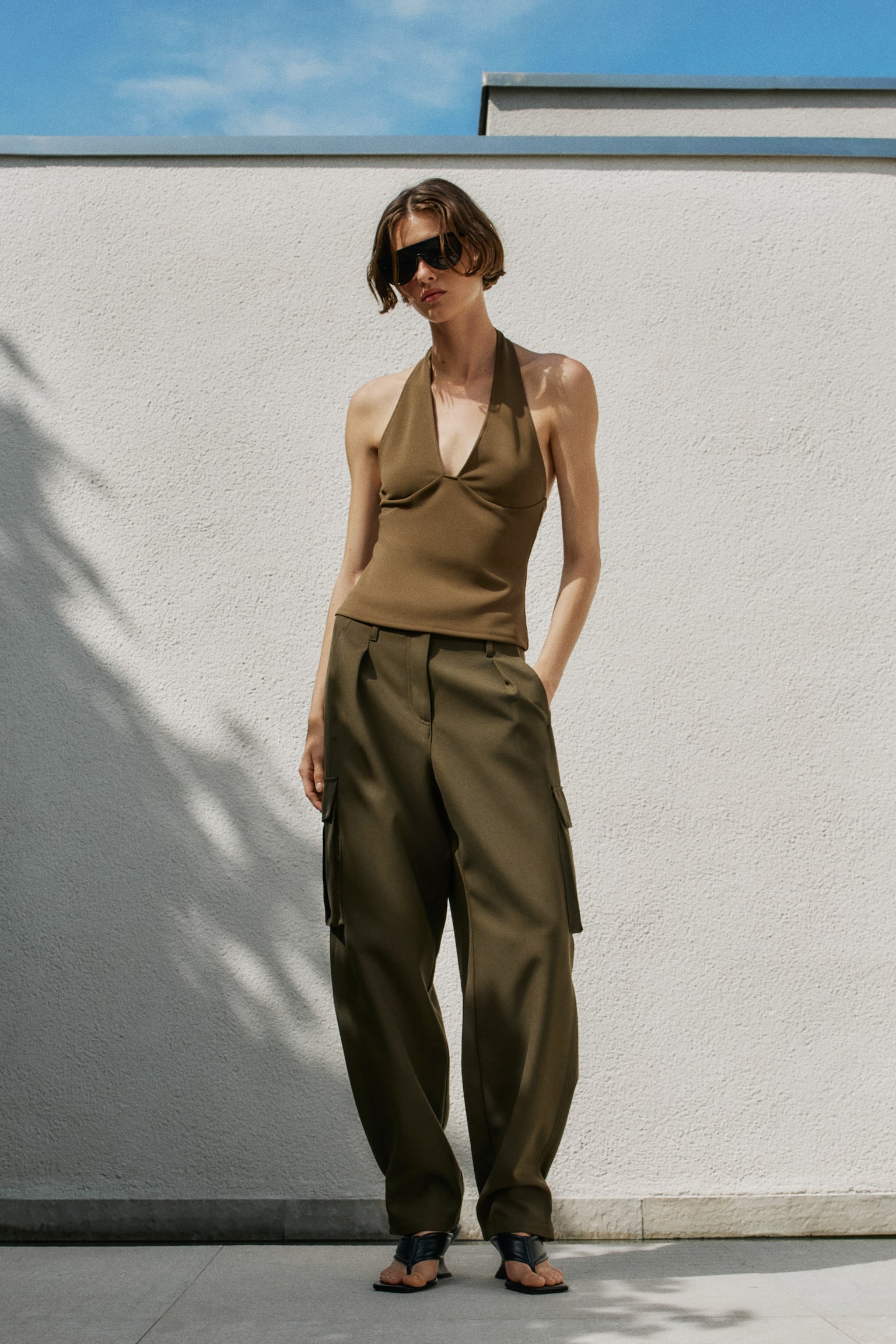 Женский топ H&M Ponte Halterneck Top, цвет: Хаки зелёный — фото 4