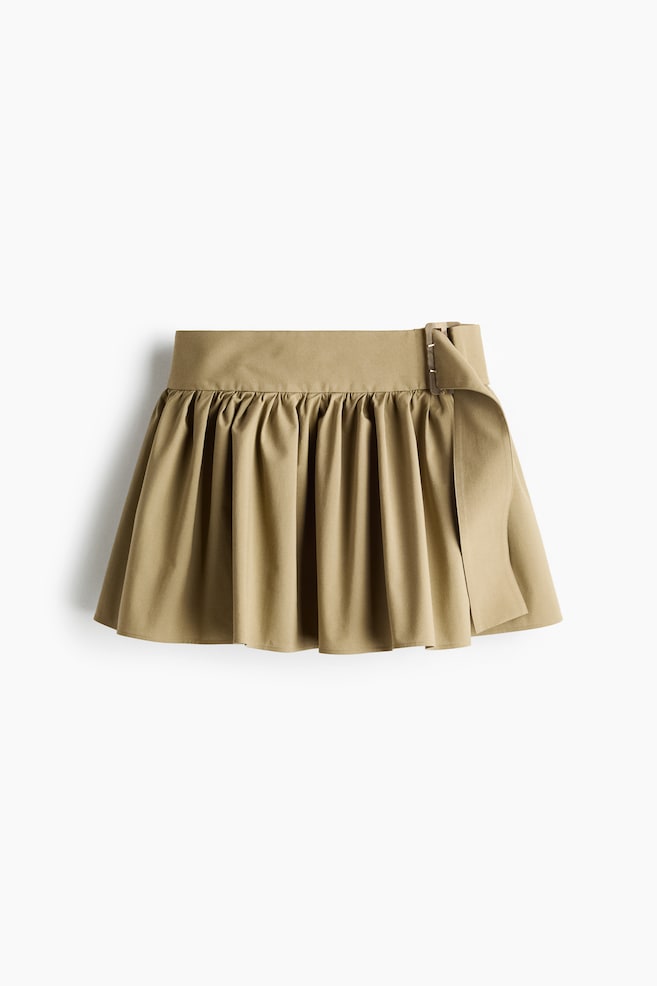 Flared Cotton Mini Skirt - Khaki green - 1