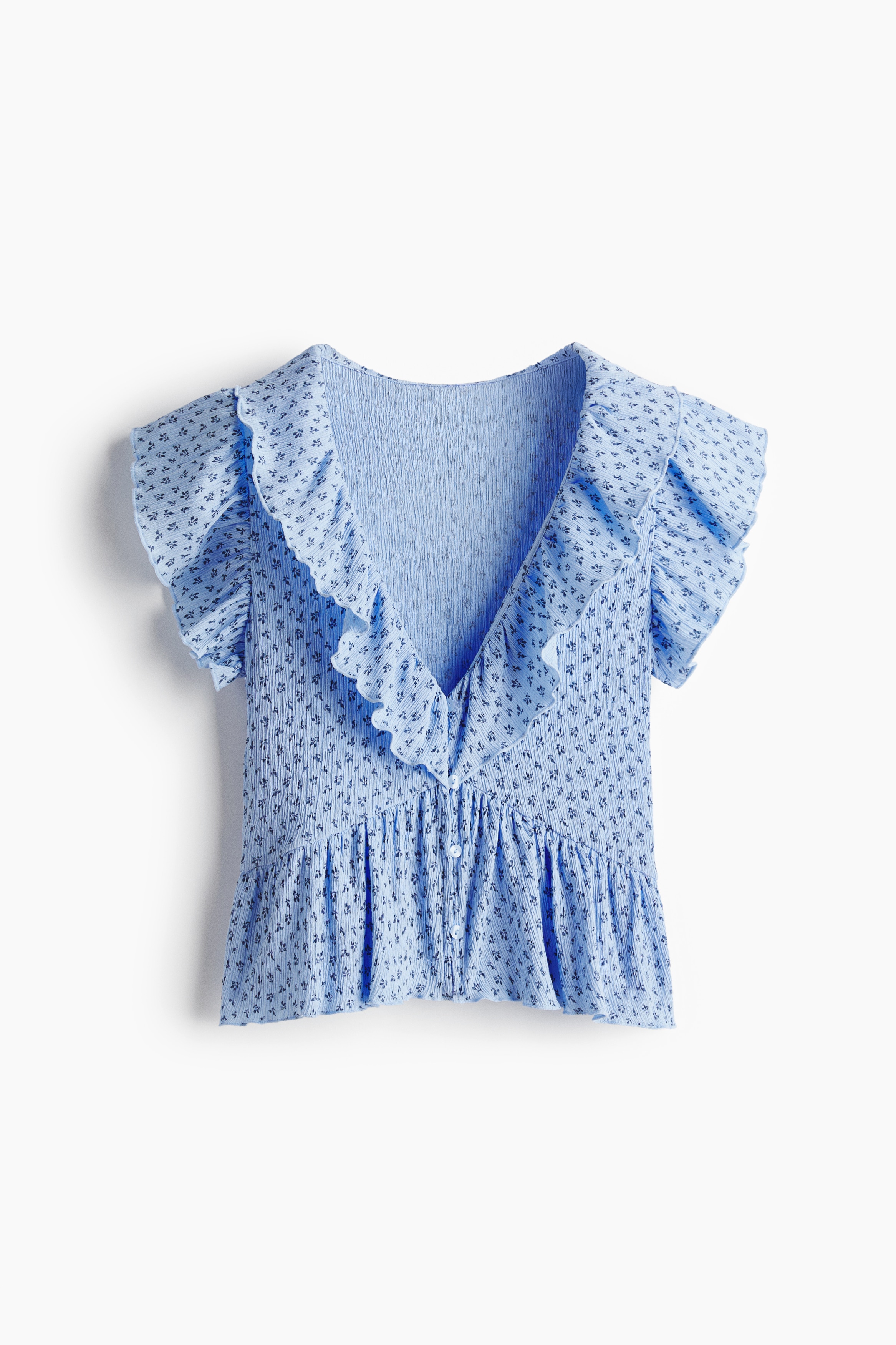 Flounce-collar top - Light blue/Floral/Cream/Floral/Cream
