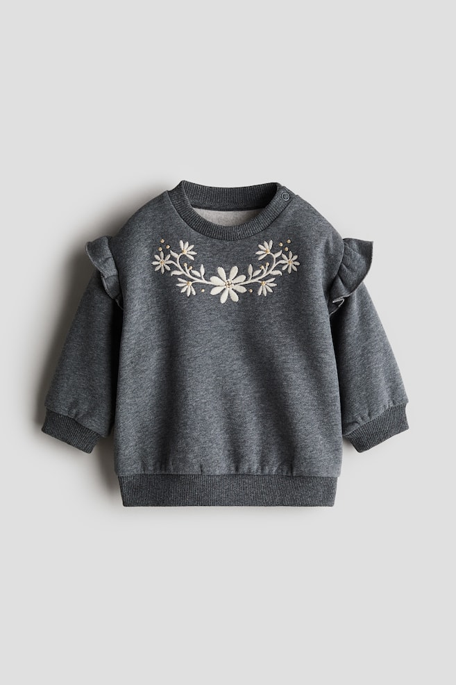 Bisiklet Yaka Sweatshirt - Koyu gri/Çiçekler/Bej/Çiçekler/Koyu gri/Açık pembe/Çiçekler - 1