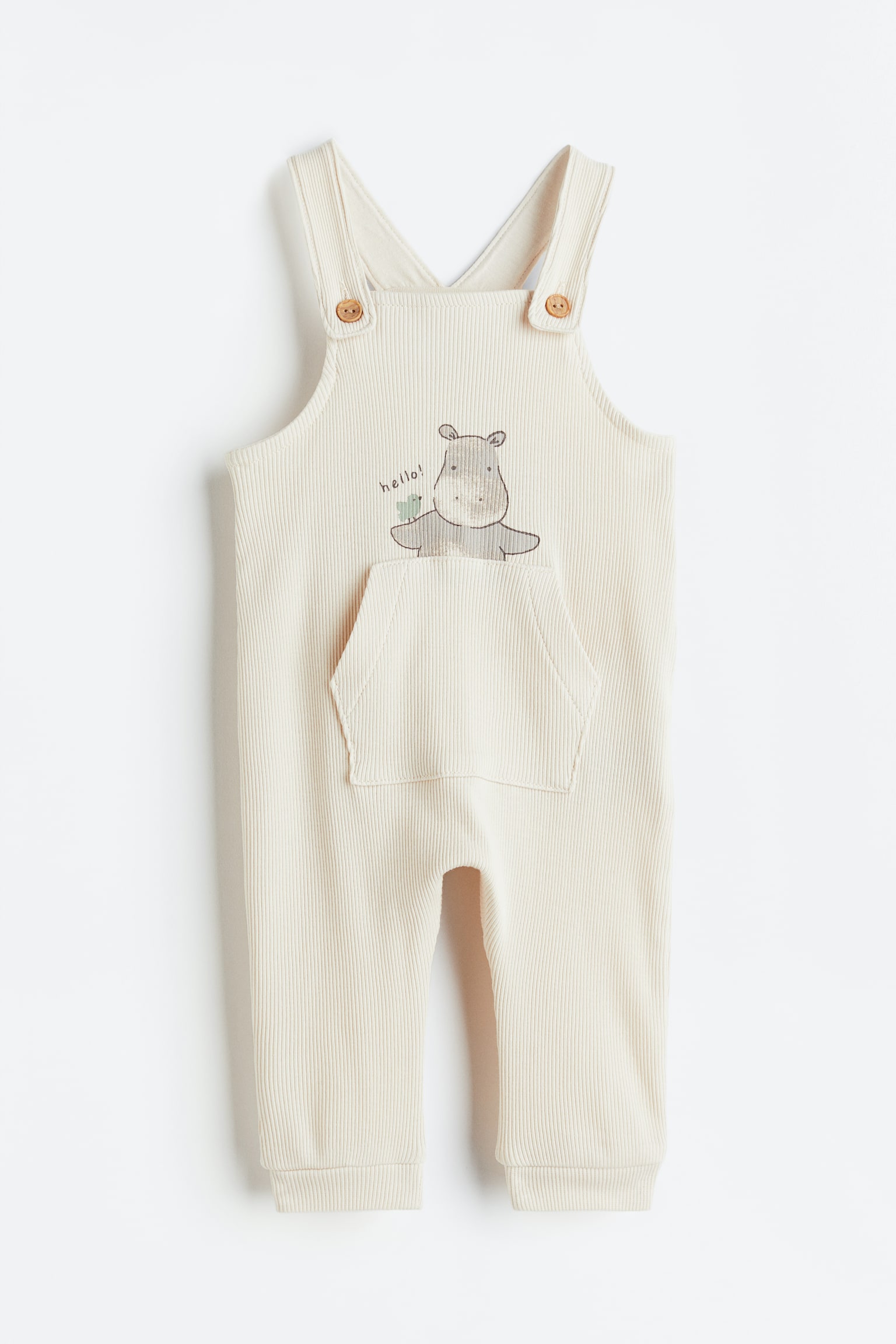 Rib Cotton Dungarees - Natural white/Hippo/Navy blue/White/Floral/Light beige marle/Natural white/Animals - 1