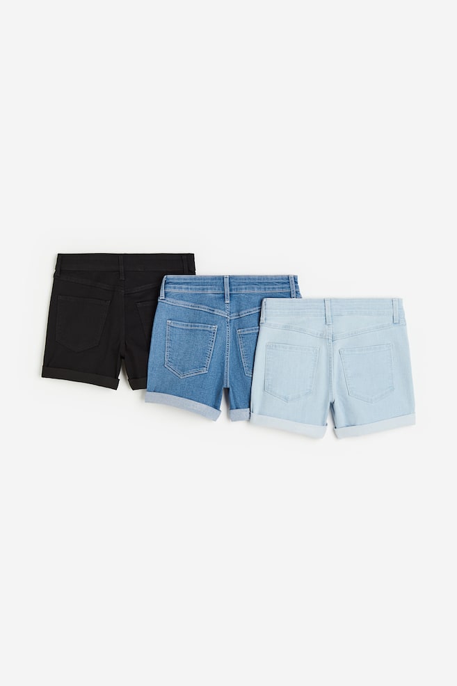 3-pack denim shorts - Light denim blue/Black/Light pink/Natural white - 3