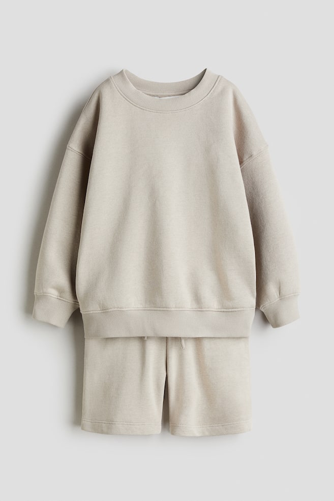 2-Piece Sweatshirt and Shorts Set - Beige - 1