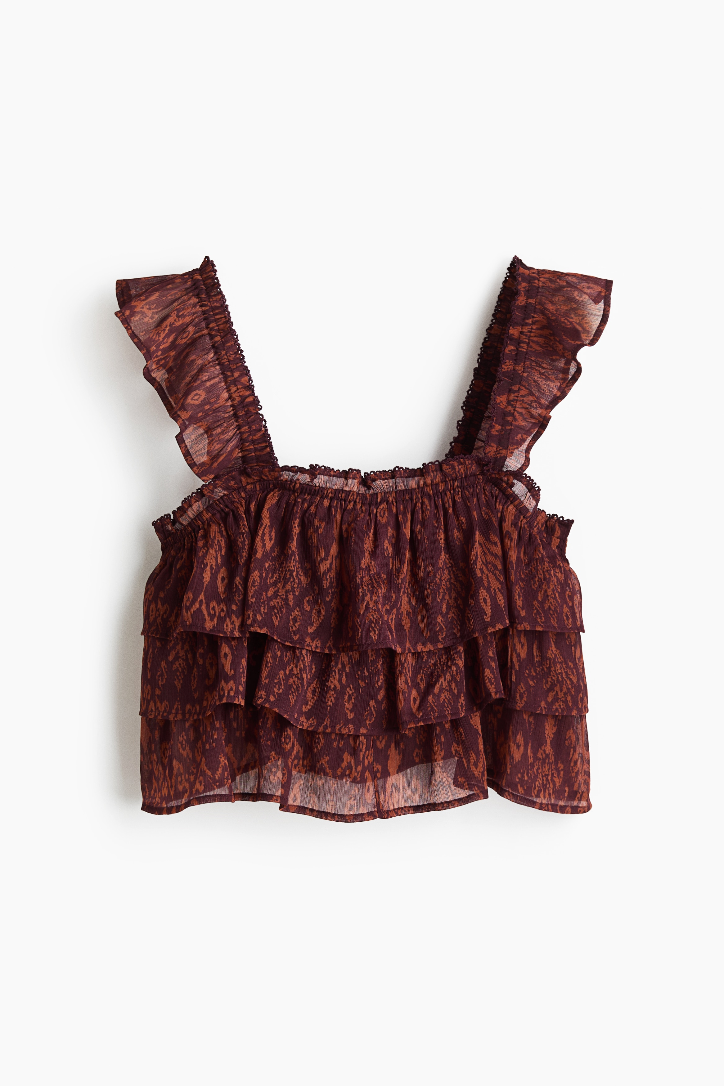 ティアードクリンクルトップス - バーガンディ／パターン/レッド