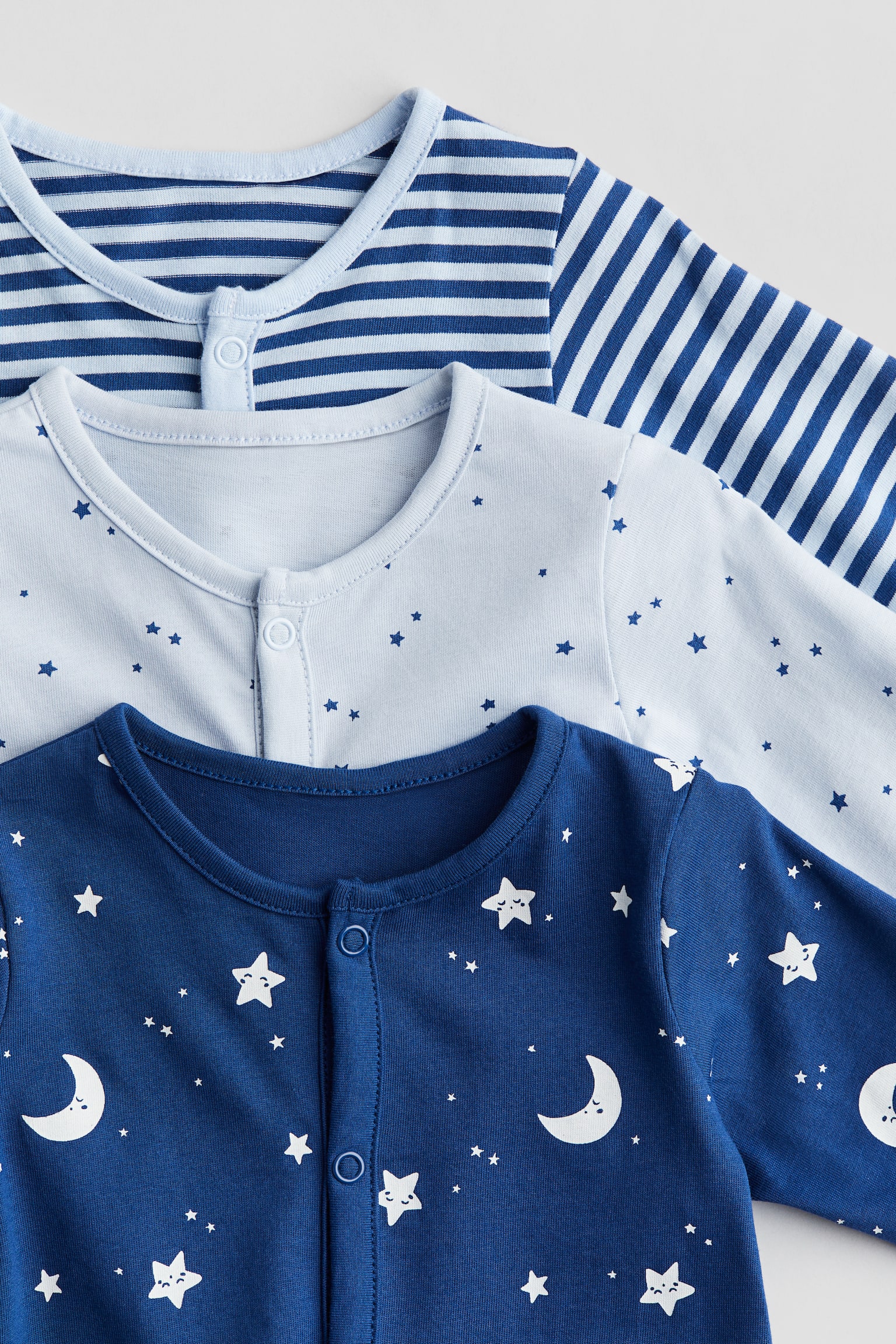 3-pack cotton sleepsuits - Blue/Patterned/White/Patterned/Pink/Stars - 2