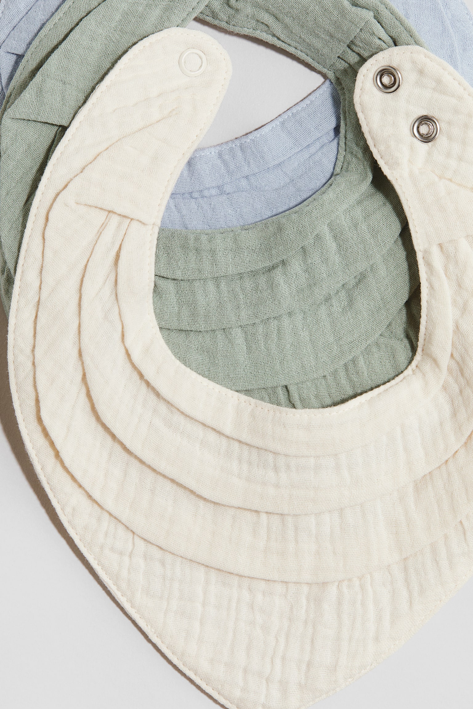3-pack cotton muslin bibs - Light blue/Light green/Beige/Dark grey/White - 2