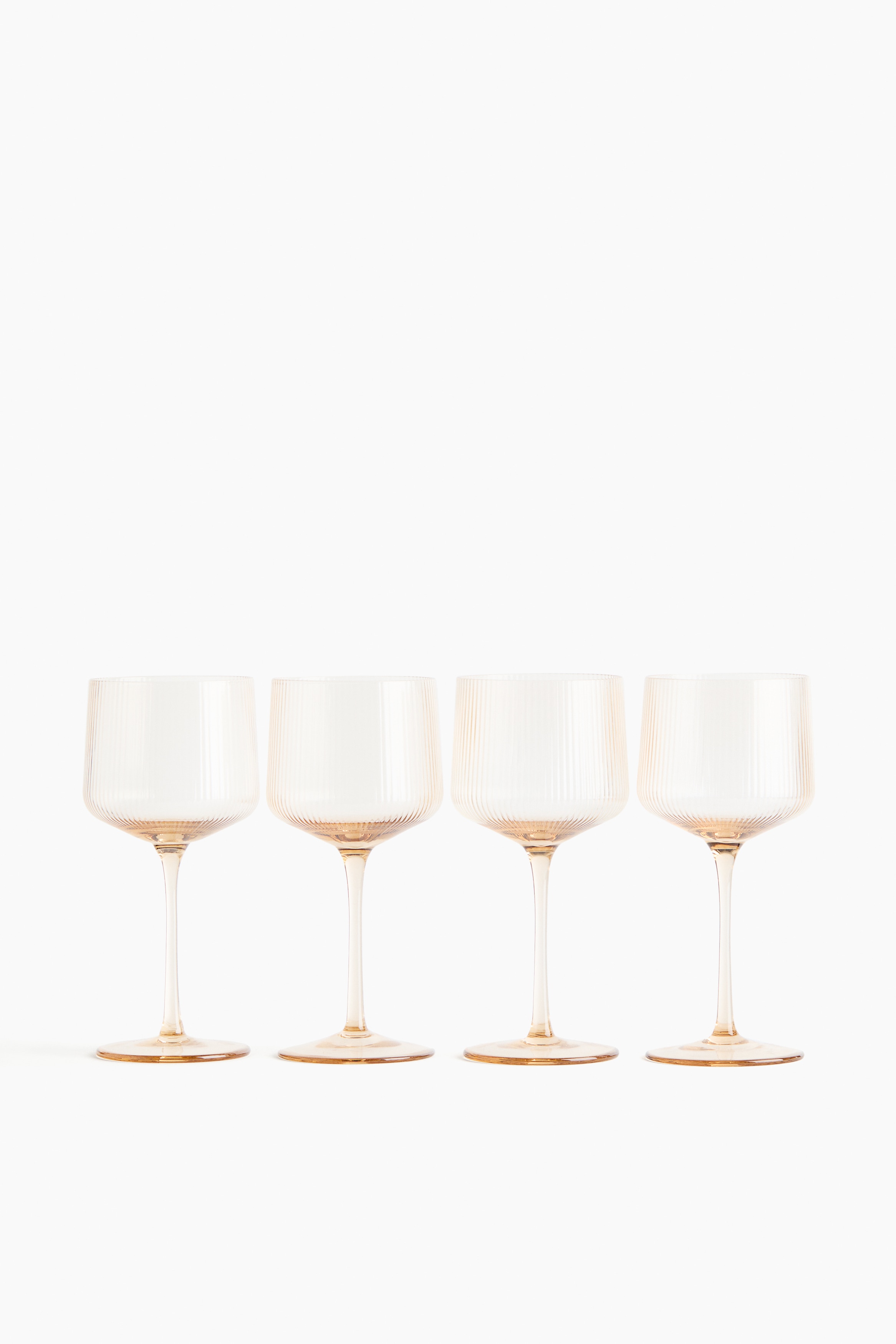 Lot de 4 verres à vin rainurés-Beige