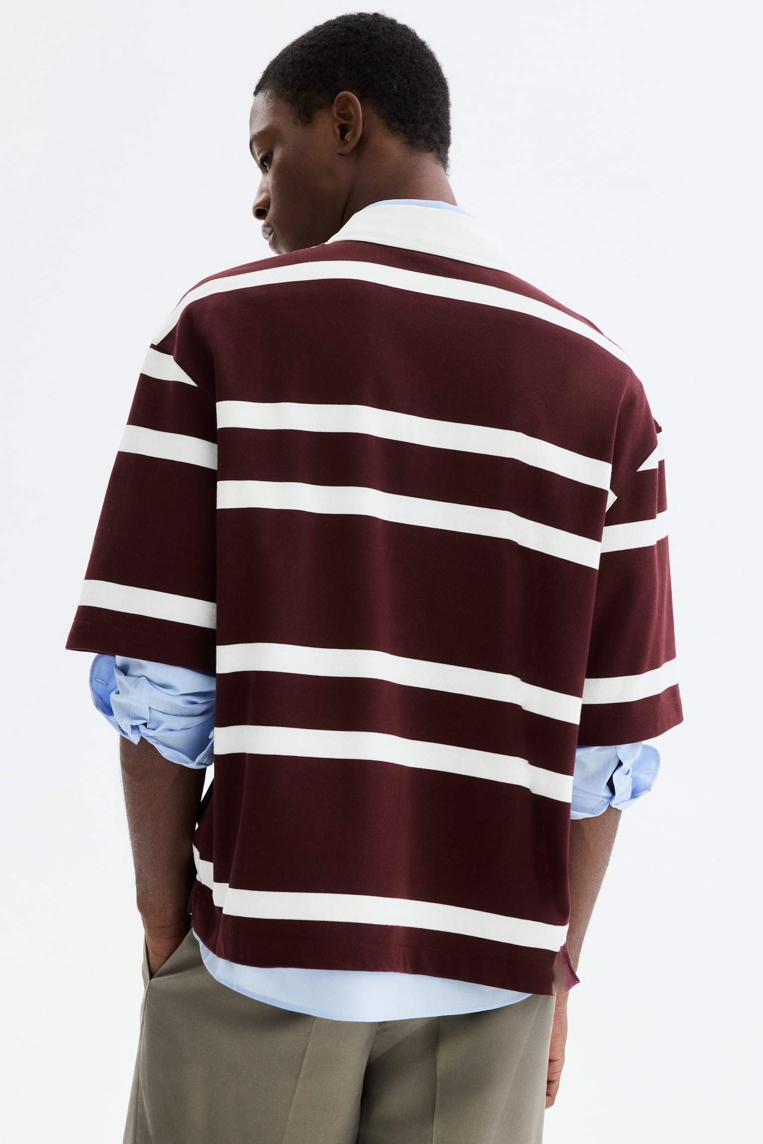 חולצת רוגבי מכותנה Loose Fit - בורדו/פסים/לבן/פסים - 4