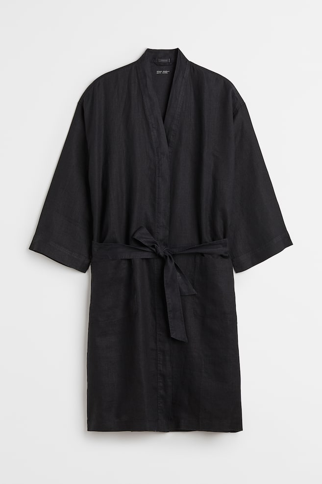 Washed linen dressing gown - Black/White/Light grey/Grey/dc/dc/dc/dc/dc - 1