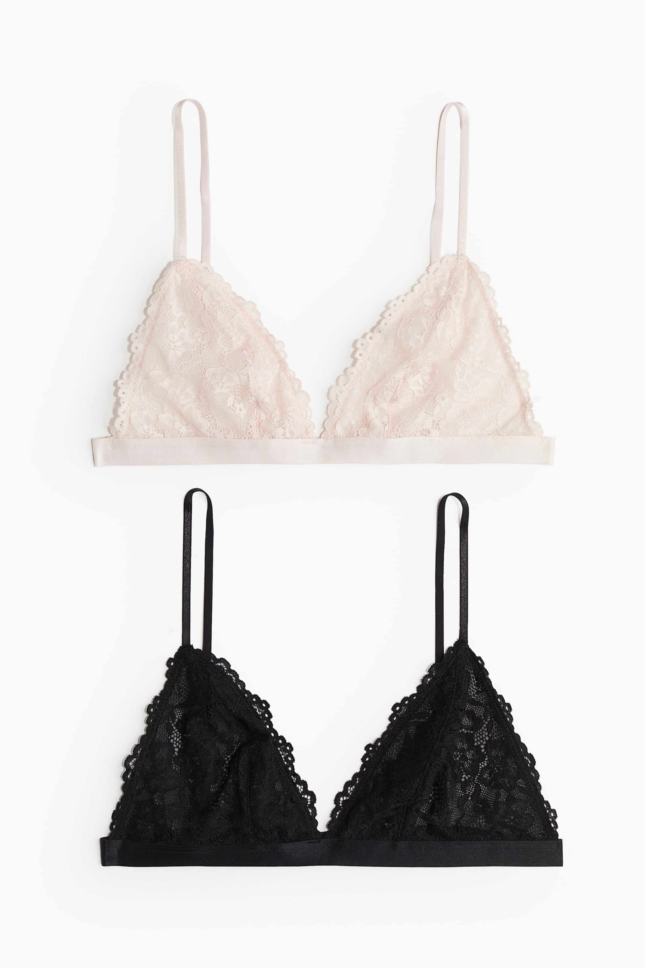 2-pack non-padded soft lace bras - Black/Powder pink - Ladies | H&M GB