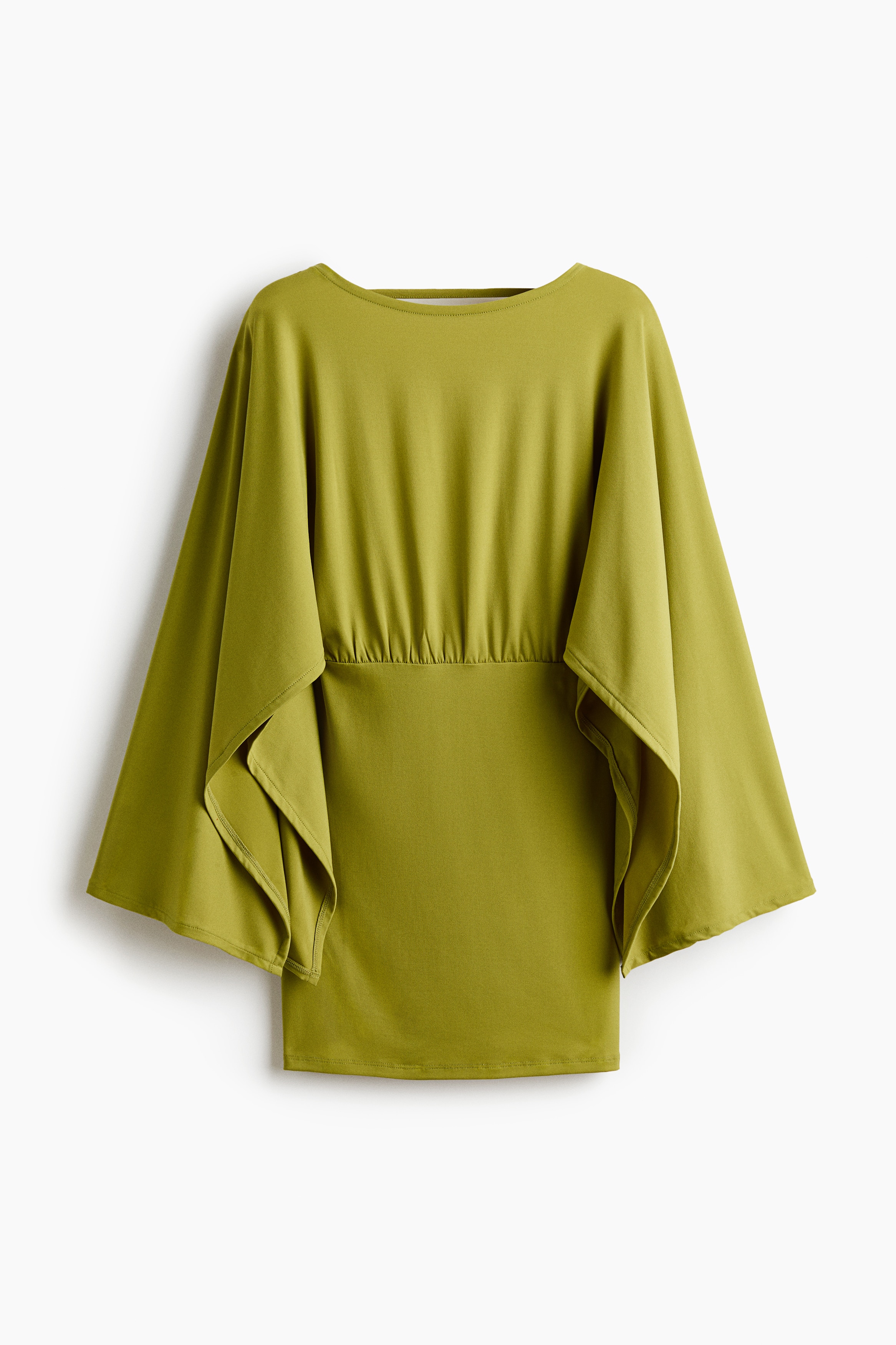 Cape-Sleeved Fine-Knit Dress-Yellow-green