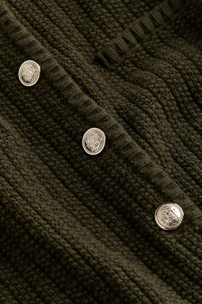 Cardigan corto in maglia strutturata - Verde kaki scuro/Nero/Crema - 5