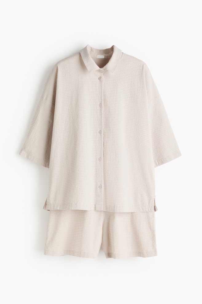 Cotton seersucker pyjamas - Light beige/Yellow/Light dusty blue/White/Powder pink/White - 1