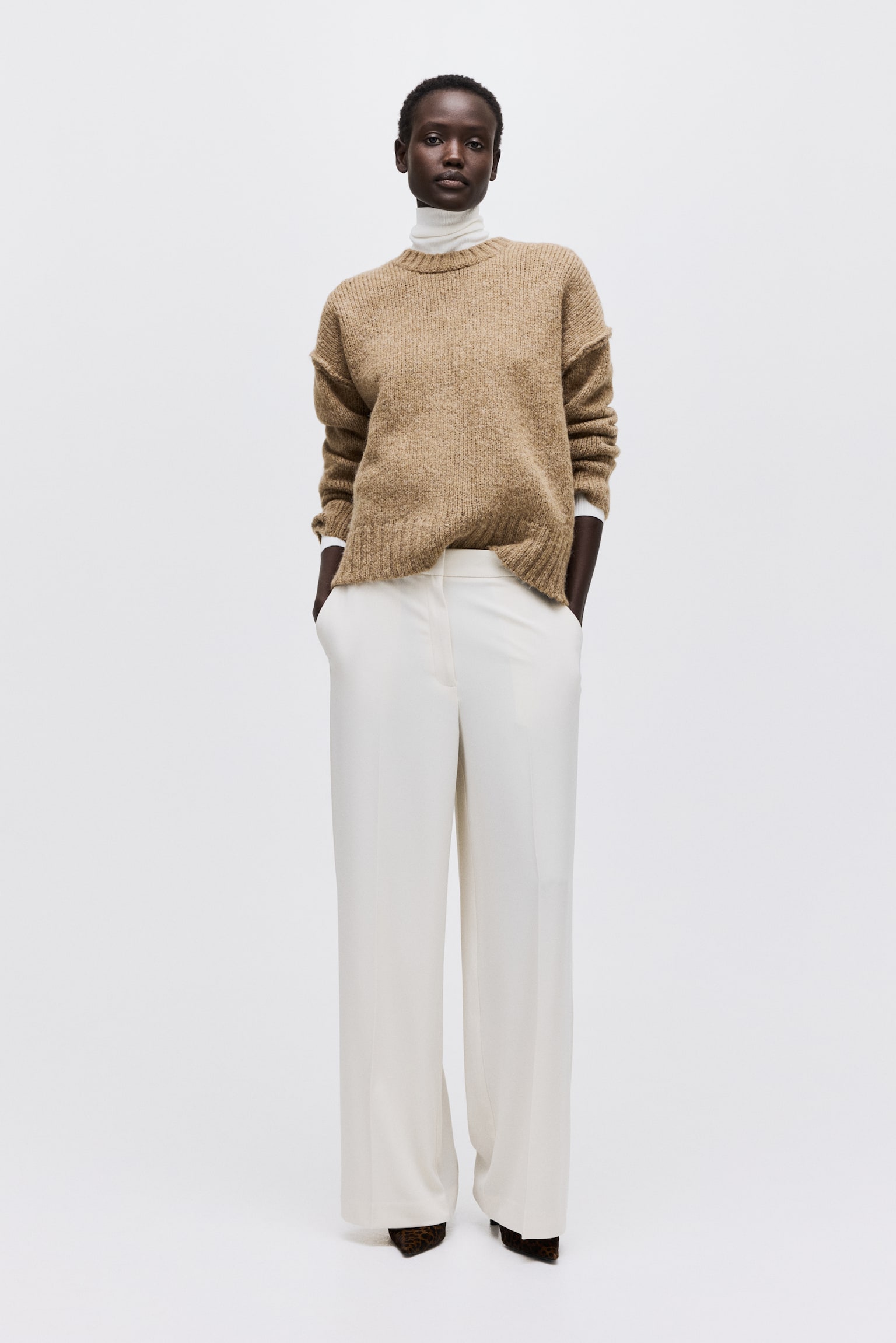 Женский свитер H&M Oversized Sweater, цвет: Бежевый меланжевый — фото 4