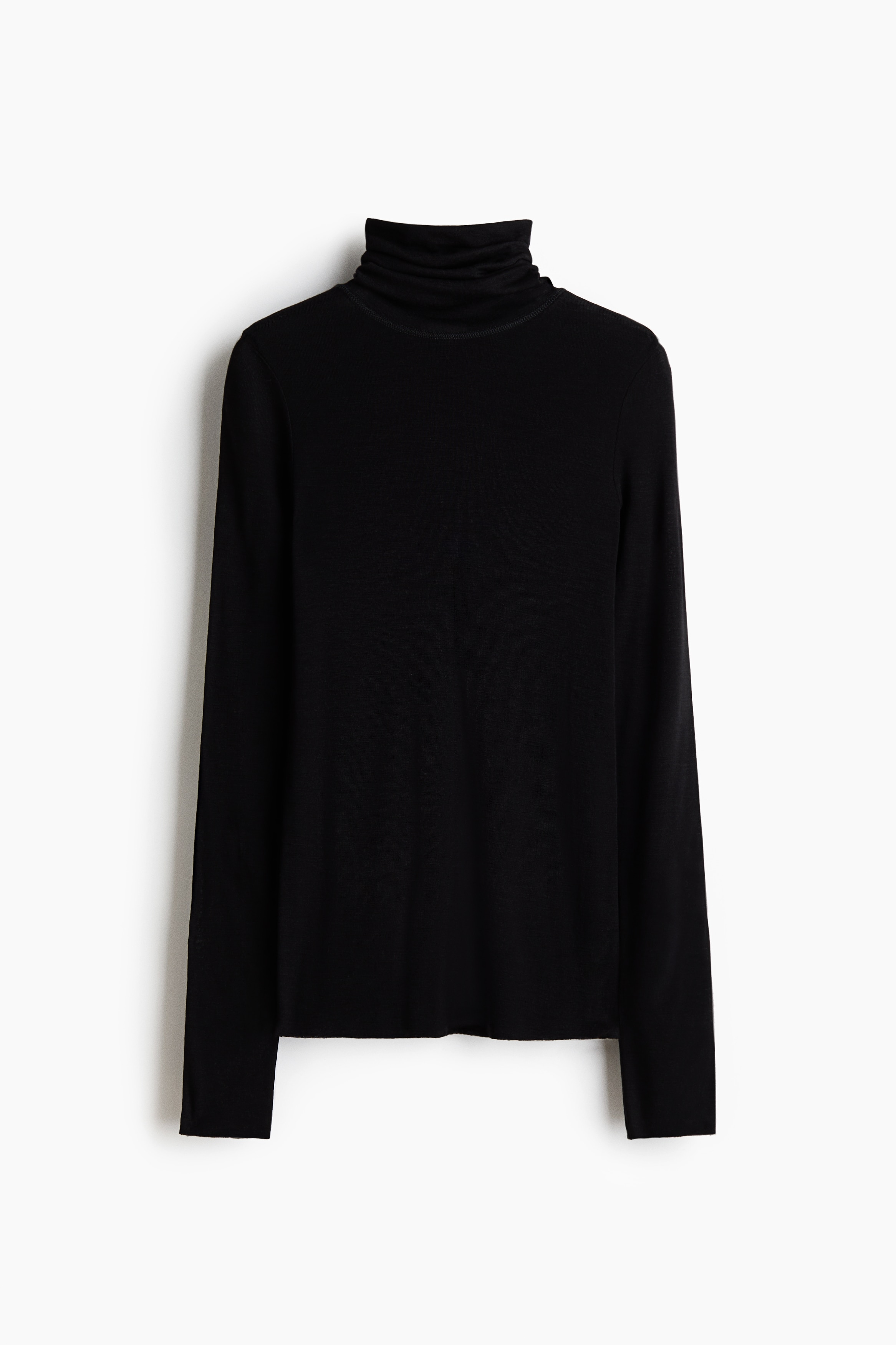 Wool Turtleneck Top - Black/Dark taupe melange/Olive green/Gray melange