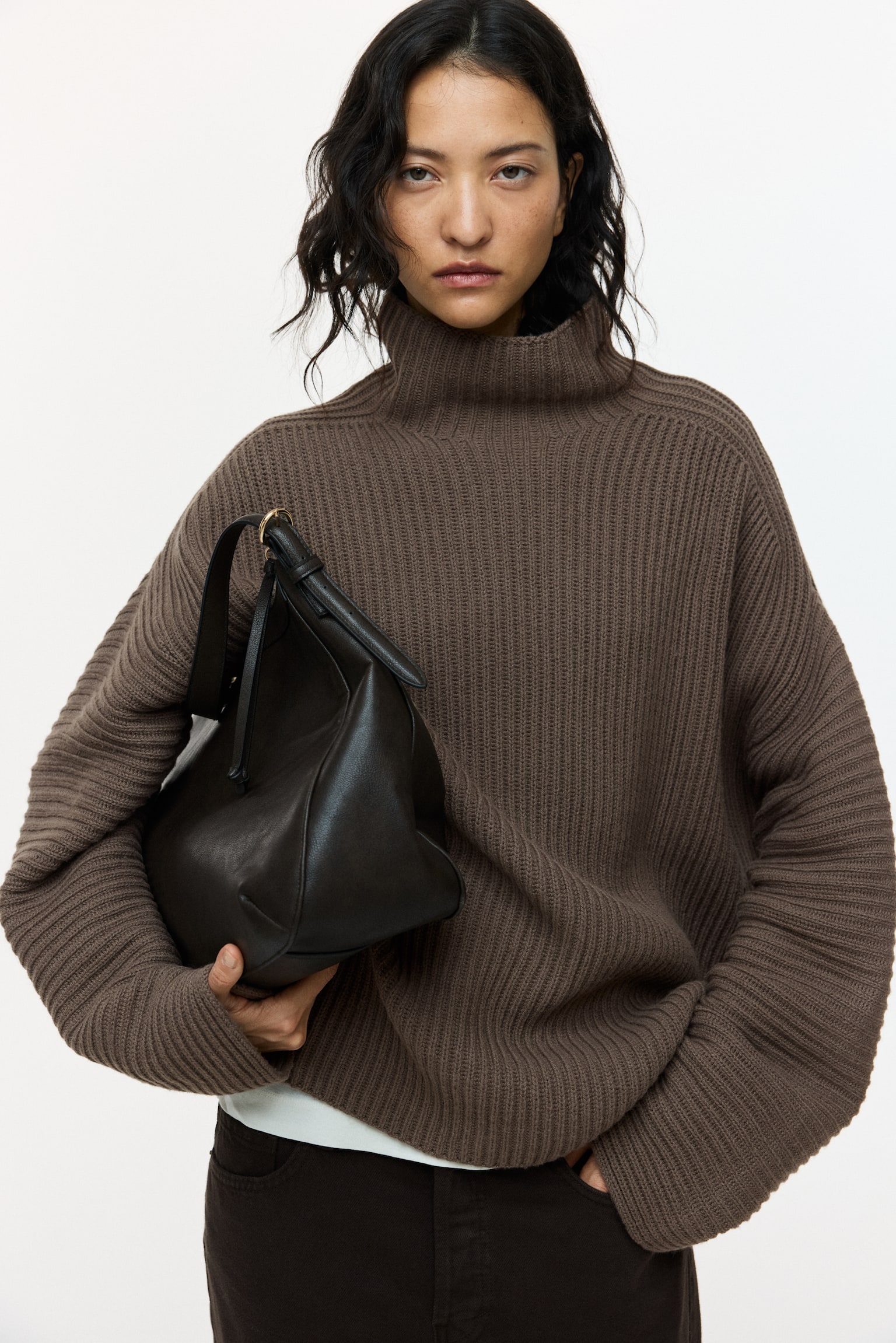 Rib-knit wool-blend jumper - Dark mole/Dark grey - 1