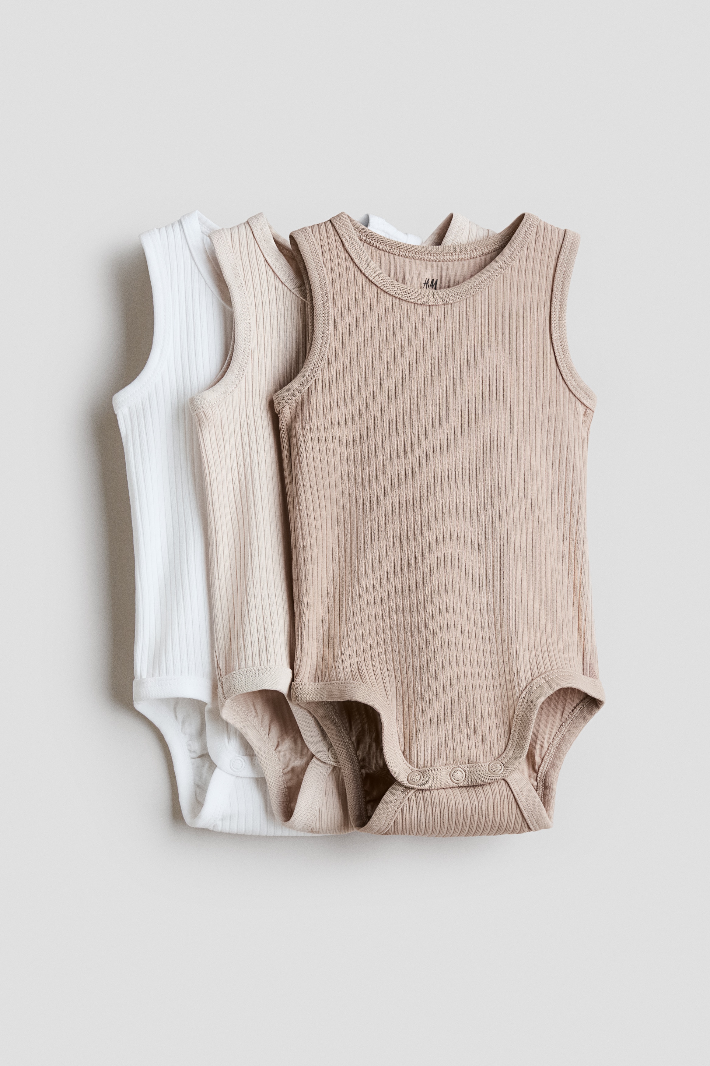 Baby - 3 kpl hihattomia bodyja Beige/Valkoinen - Size: 50 (0-1M) - H&M