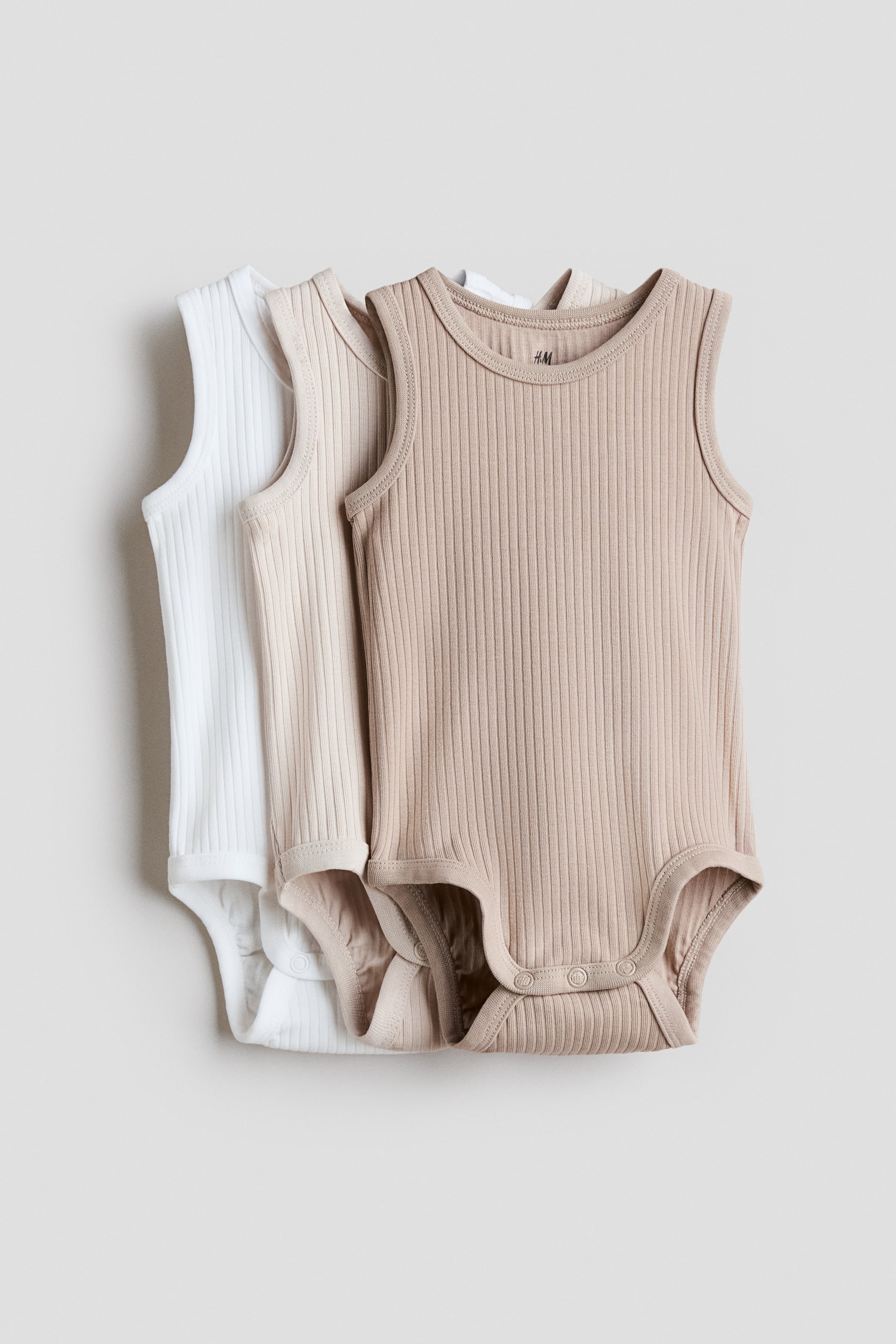 Größeres Bild ansehen: 3er-Pack Ärmellose Bodys - Beige/Weiß - Kids | H&M DE 1