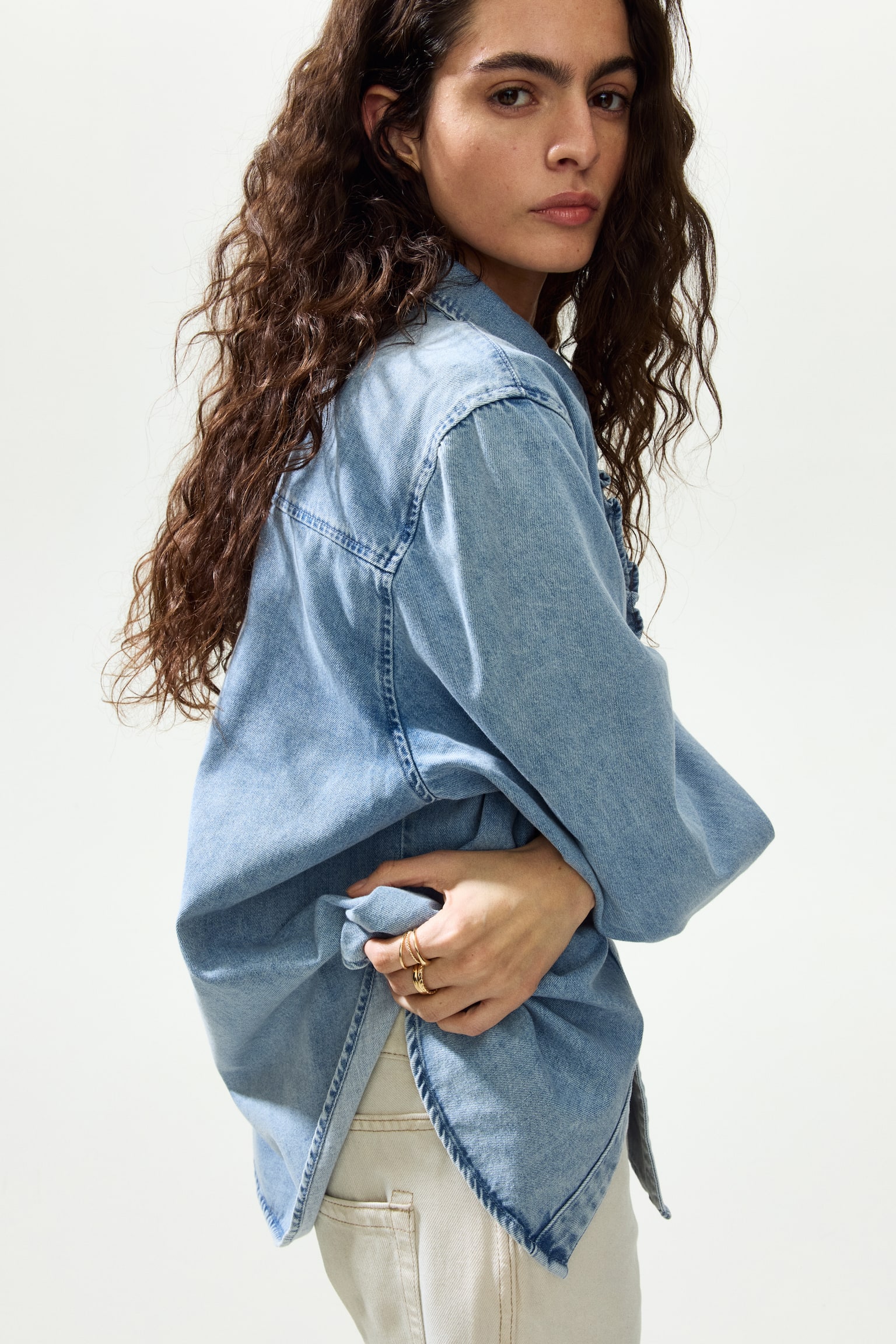 Frill-trimmed denim shirt - Denim blue - 4