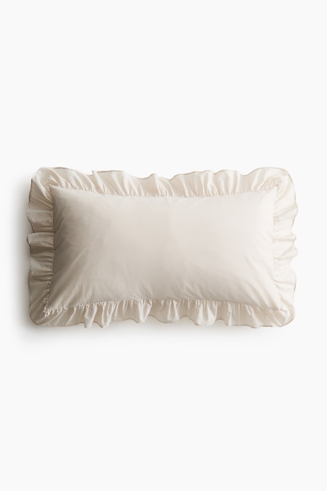 Ruffle-Trimmed Cotton Pillowcase - Light beige - 1