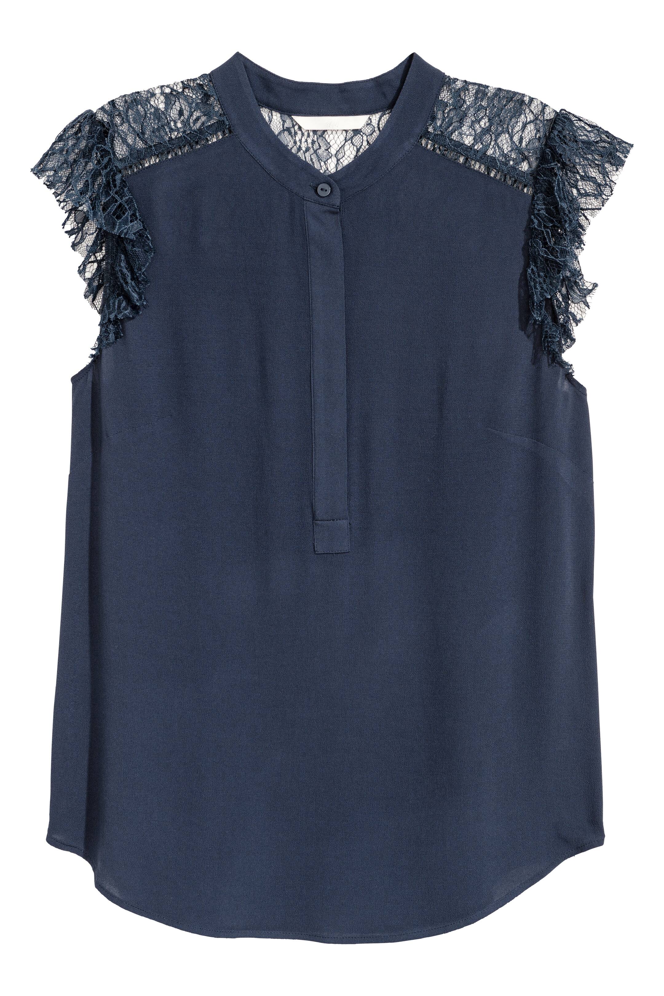View larger image: Crêpe blouse - Dark blue - Ladies | H&M GB 1