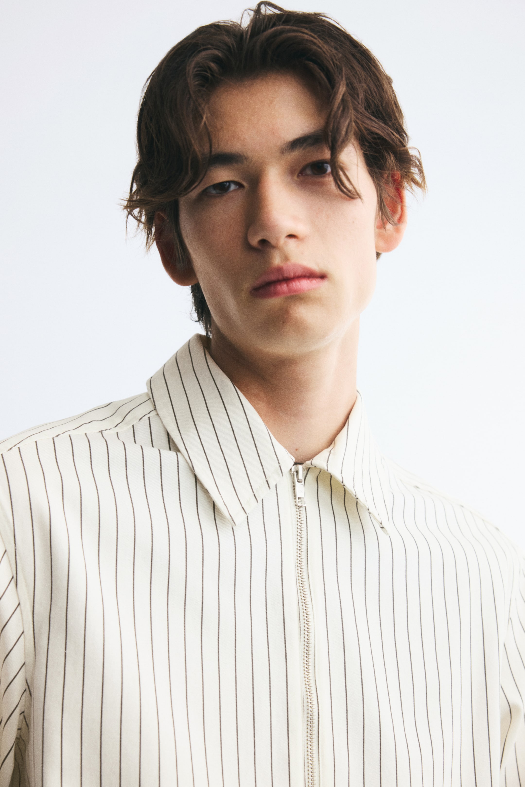 Printed-Motif Overshirt with Zipper