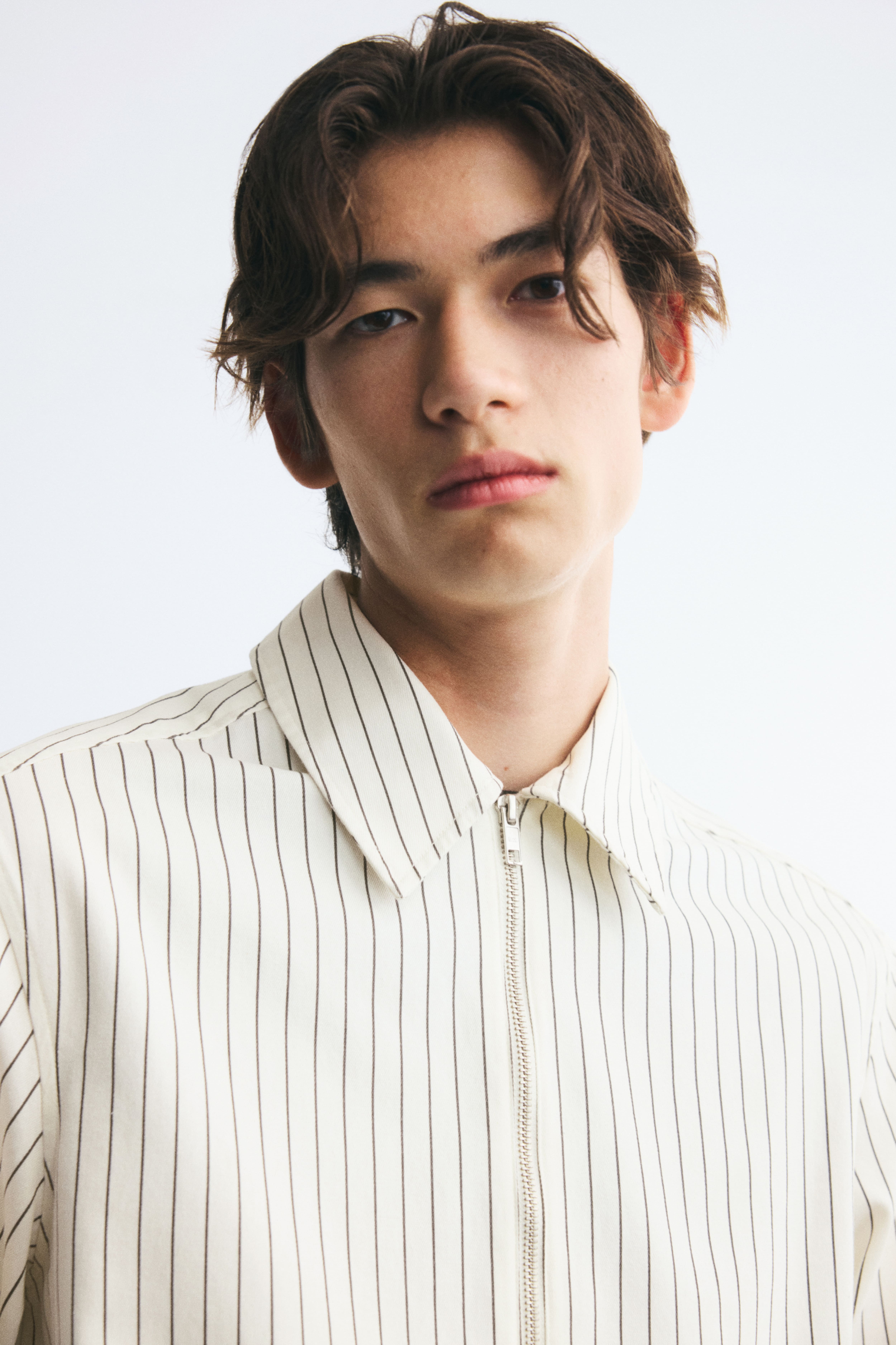 Printed-Motif Overshirt with Zipper