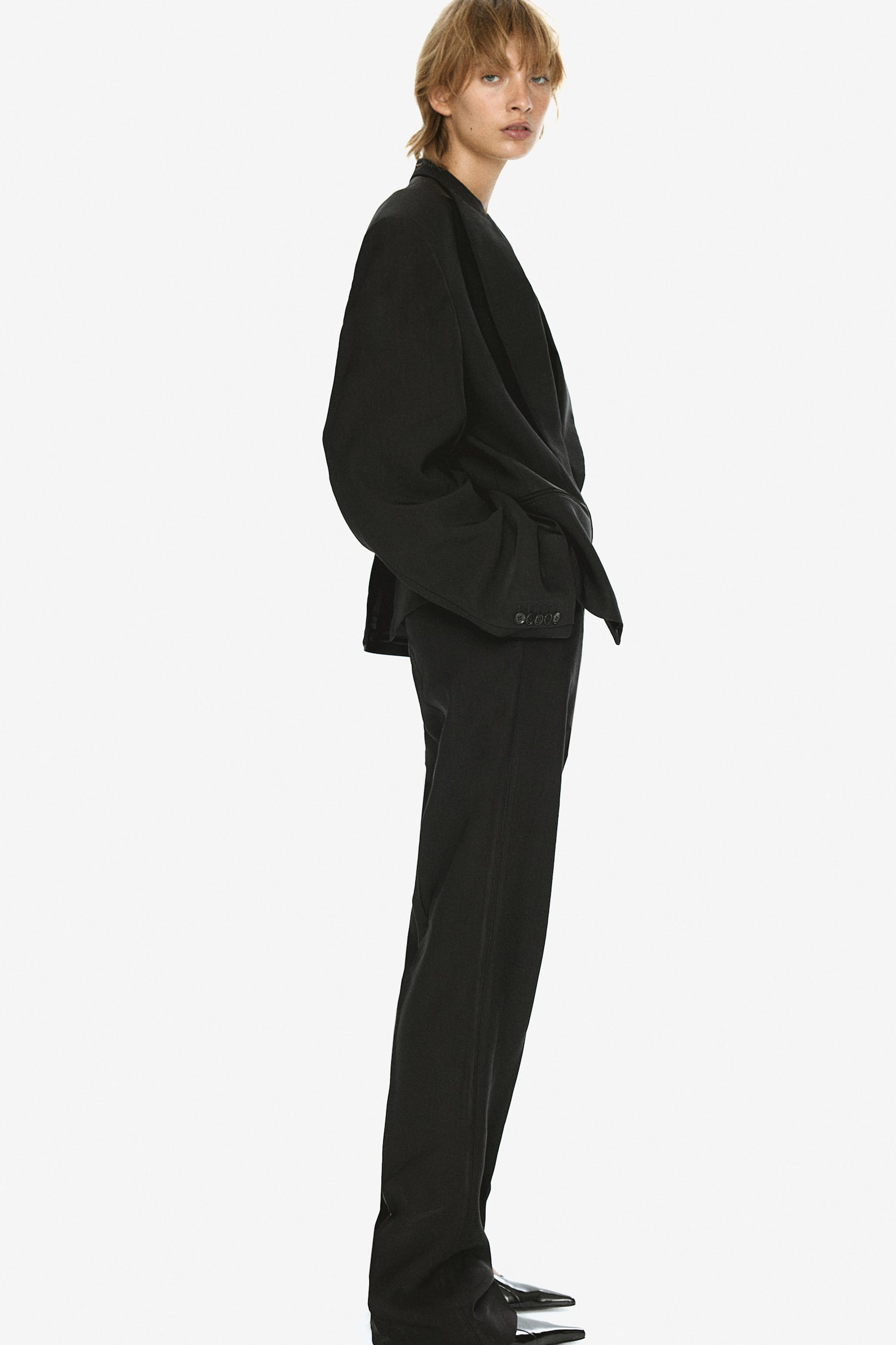 Linen-blend tailored trousers - Black - 3