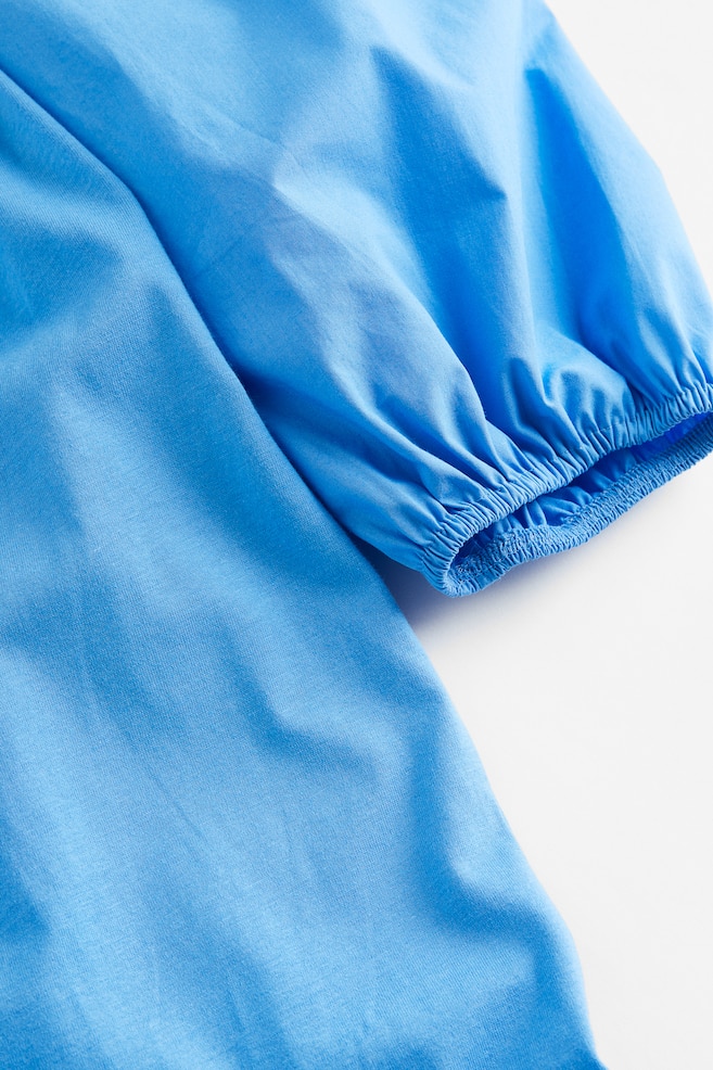 Puff-sleeved cotton dress - Blue/Black - 5