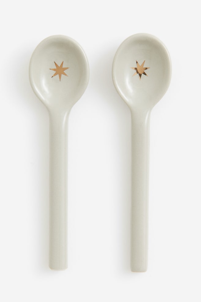 2-pack stoneware teaspoons - White/Stars/White/Heart - 1